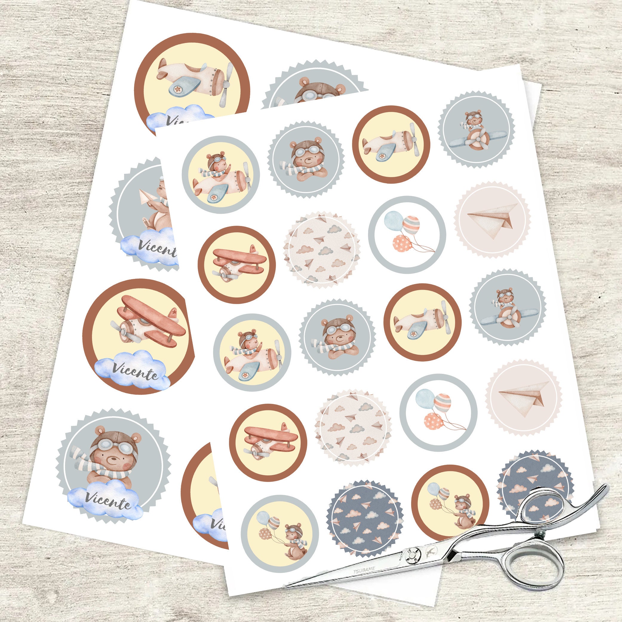 Aviator Bear Party Kit: Watercolor Airplanes, Editable Text (Digital Download) - Image 2