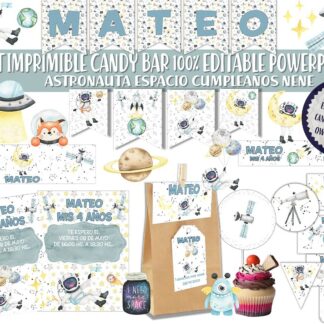 Printable Astronaut Party Kit, Editable Invitations, Banners, Toppers (Digital Download)