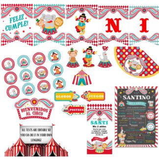 Carnival Party Printables, Editable Circus Theme (Digital Download)