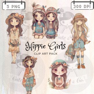 Flower Power Hippie Girls Clipart (5 PNG)