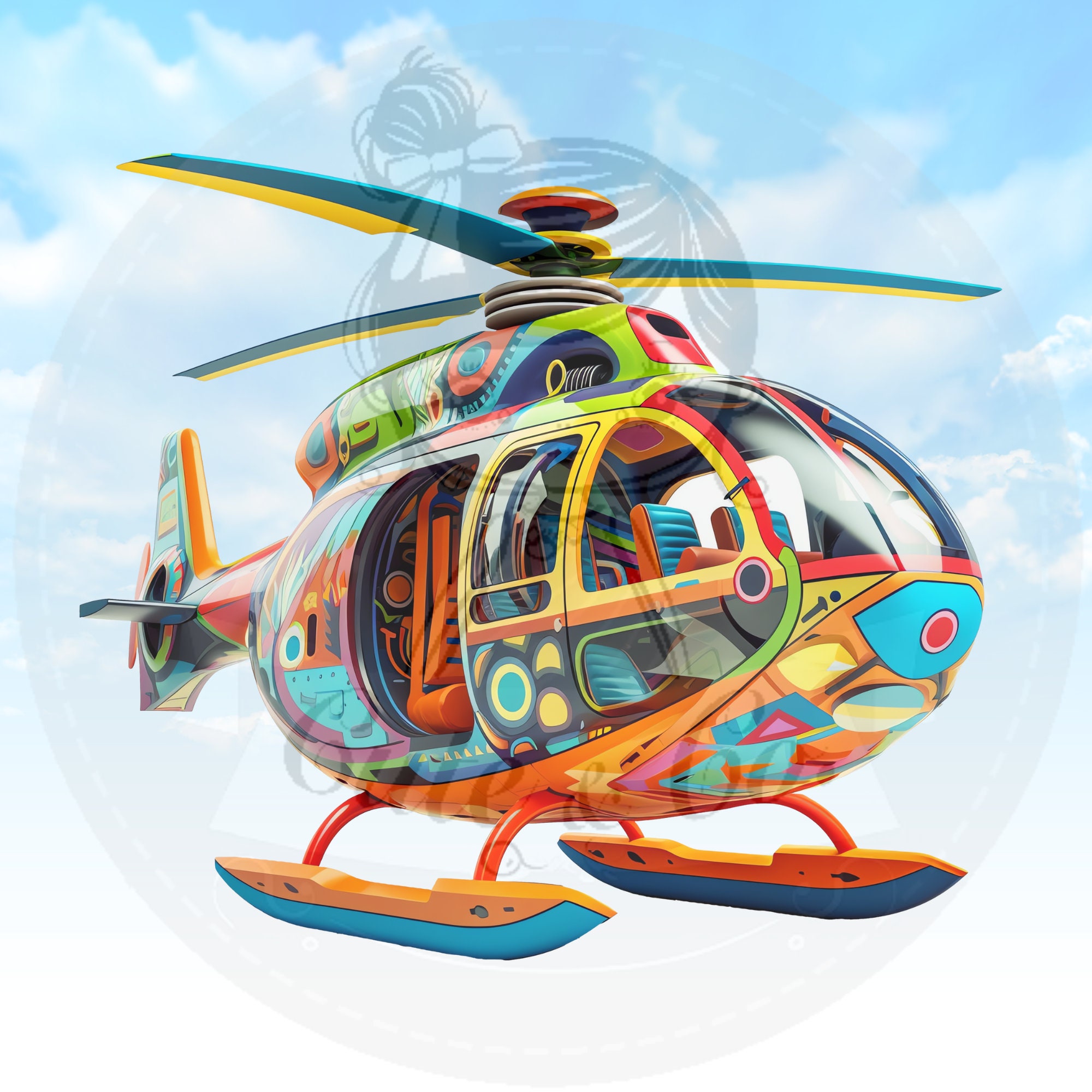 Colorful Helicopter Clipart Set, Modern PNG Images (300 DPI) - Image 2