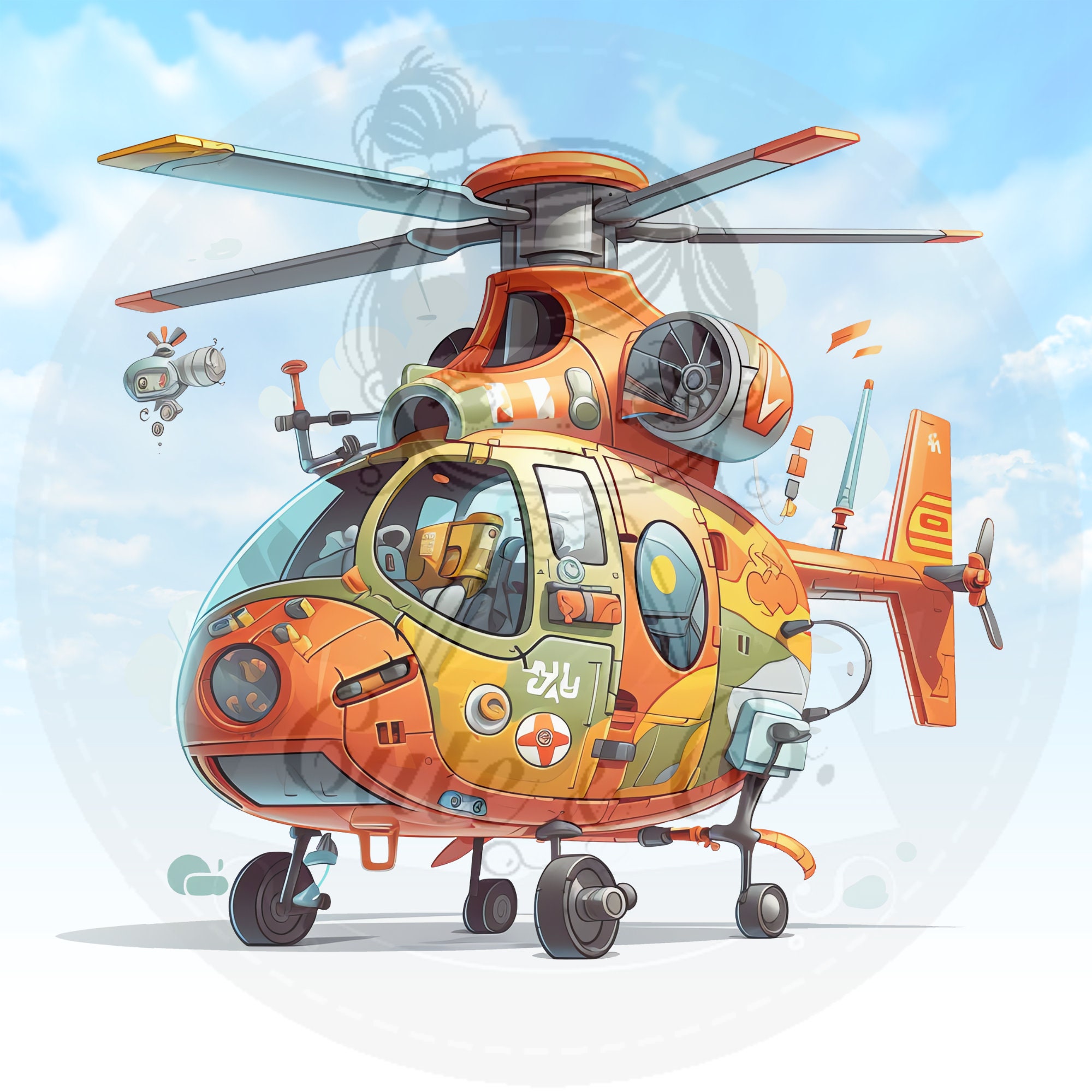 Colorful Helicopter Clipart Set, Modern PNG Images (300 DPI) - Image 4