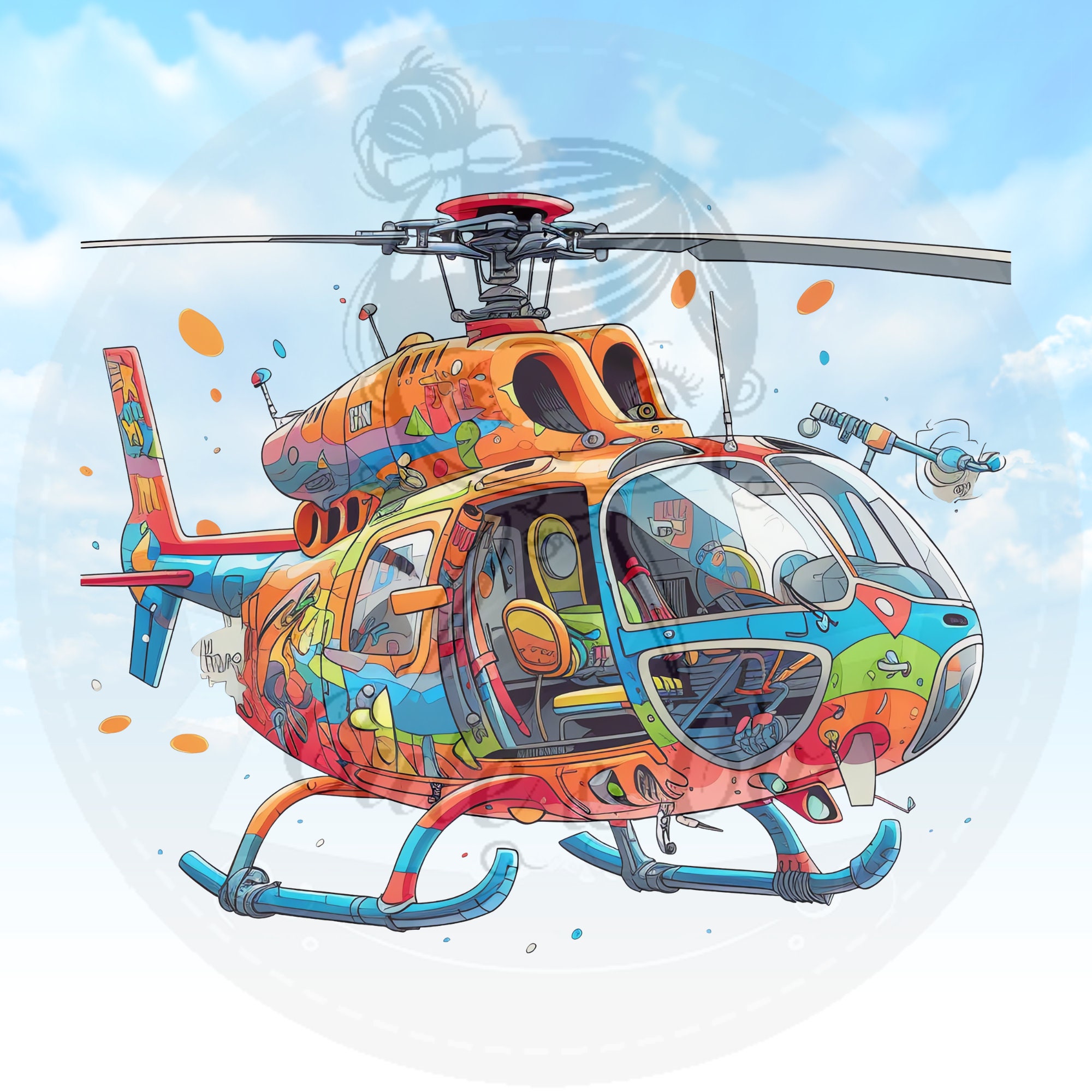 Colorful Helicopter Clipart Set, Modern PNG Images (300 DPI) - Image 6