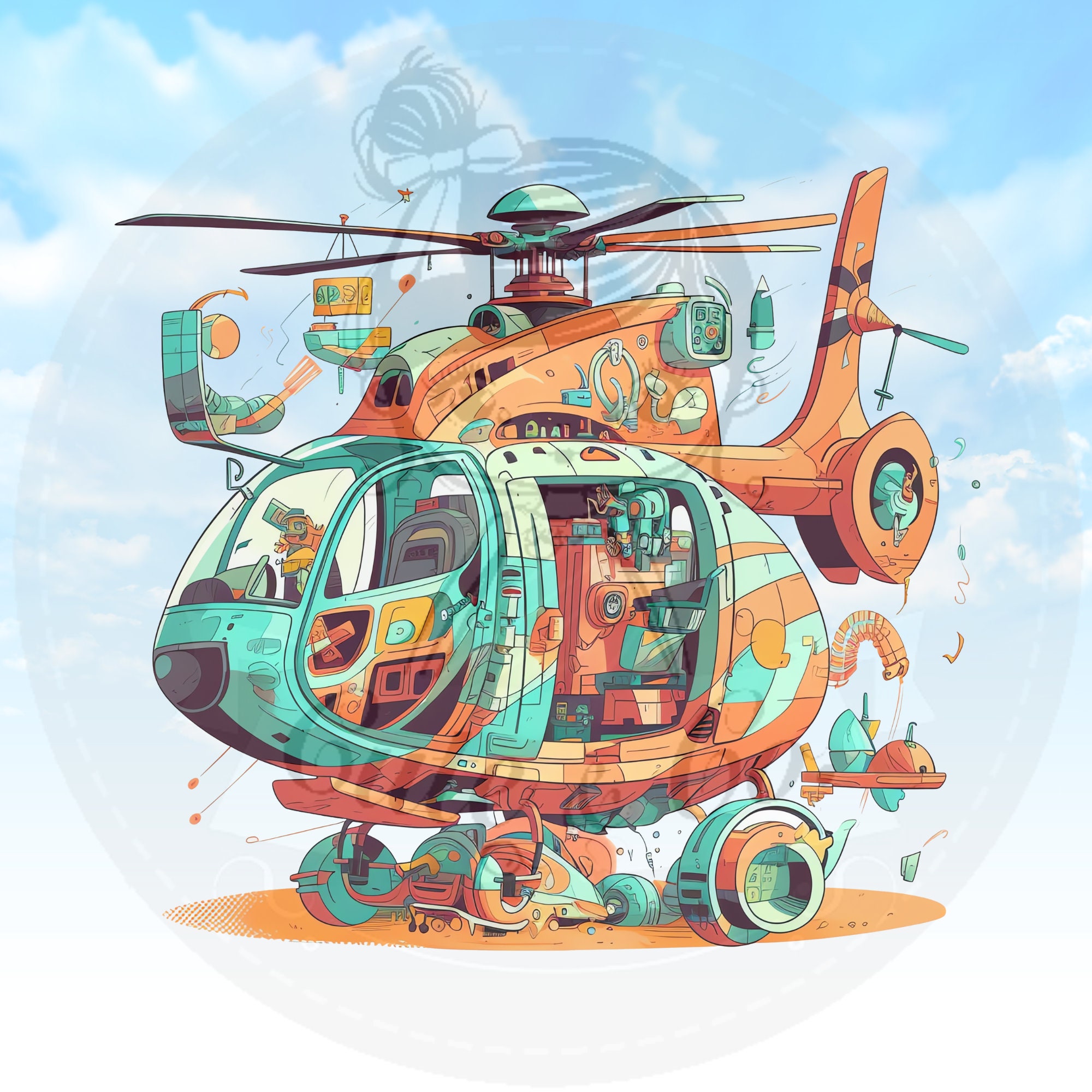 Colorful Helicopter Clipart Set, Modern PNG Images (300 DPI) - Image 8
