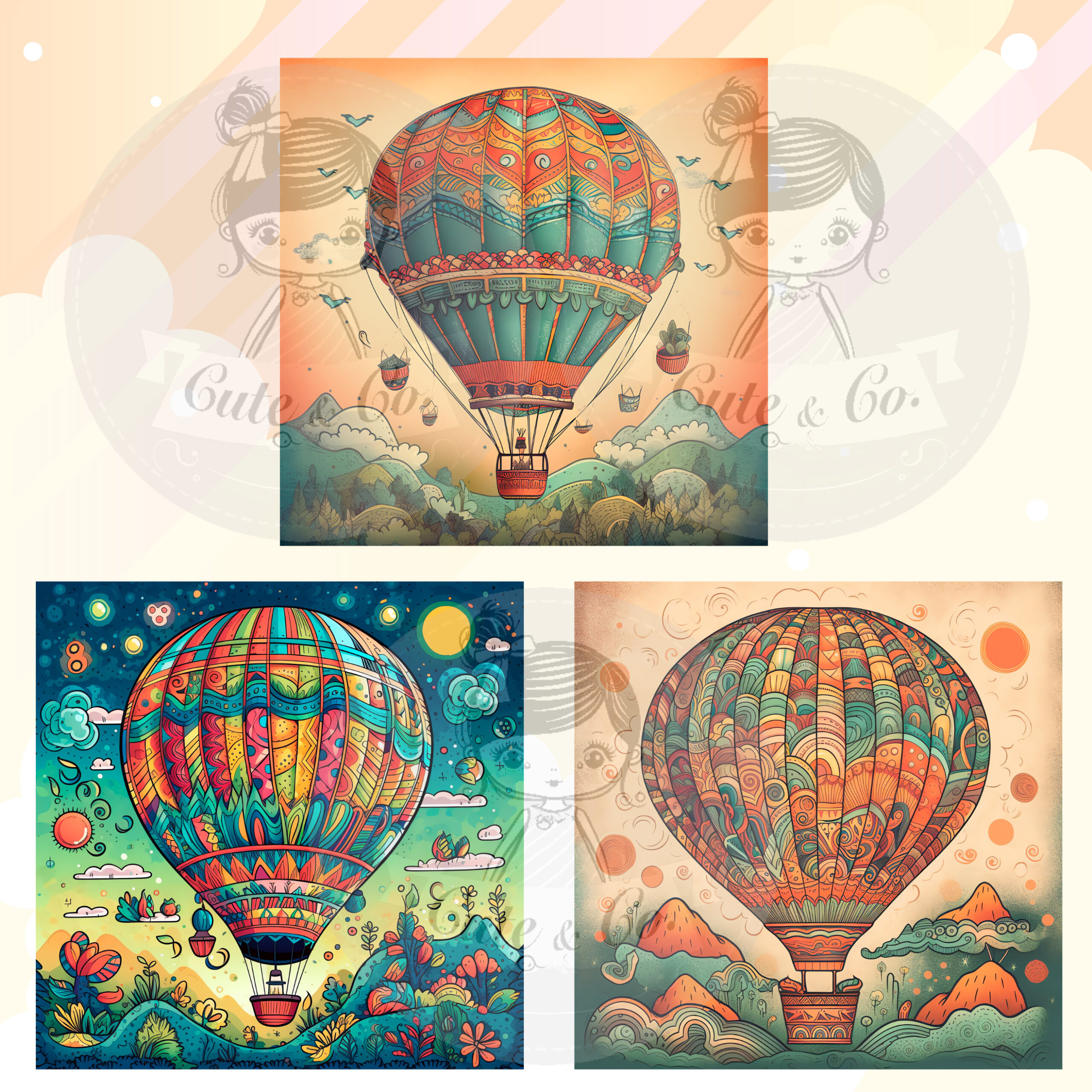 Hot Air Balloon Clipart Set, High-Resolution PNG Images (Digital Download) - Image 2