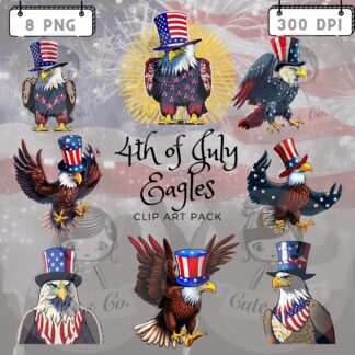 4th of July Eagle Clipart: Patriotic PNG Images + Digital Papers (Download)