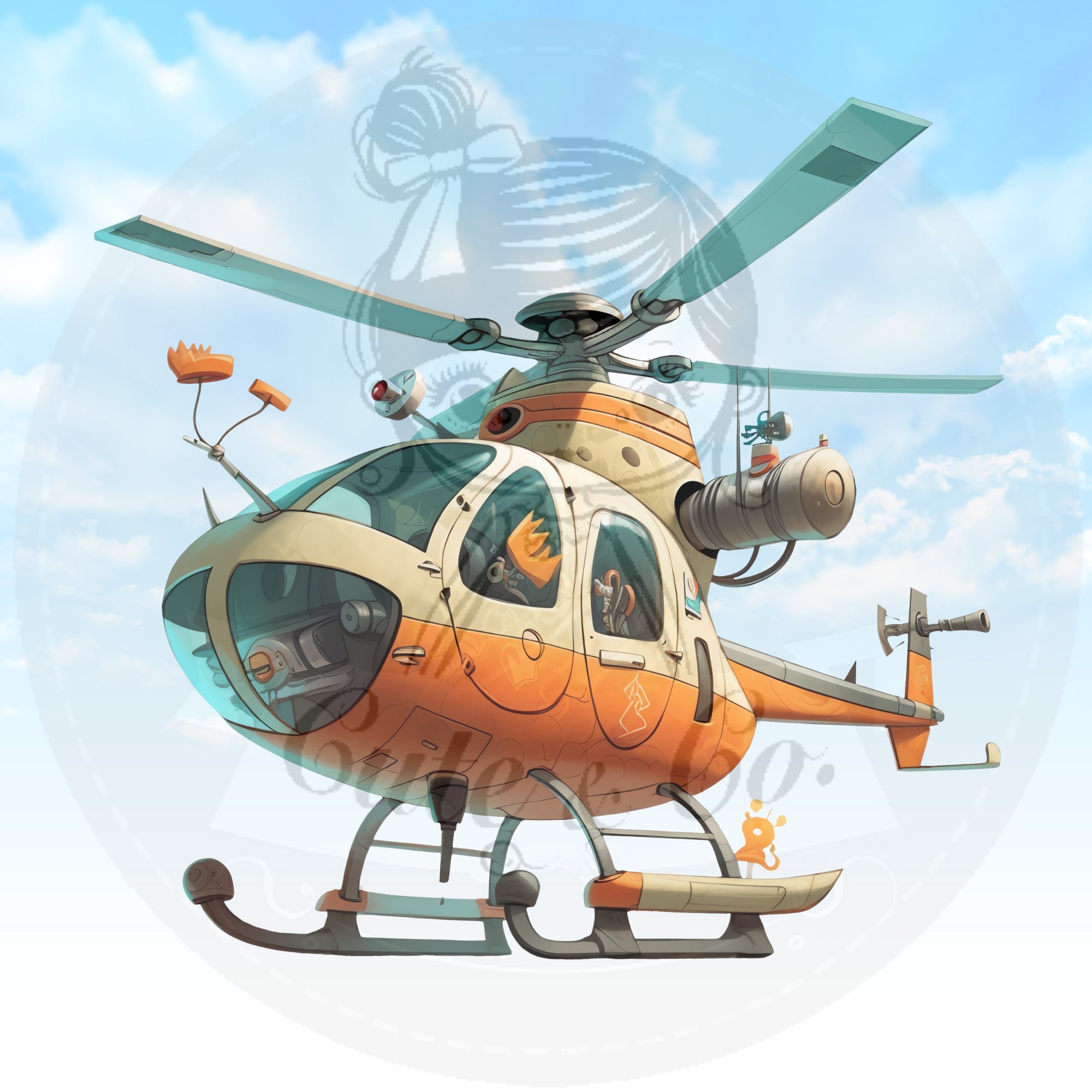 Colorful Helicopter Clipart Set, Modern PNG Images (300 DPI) - Image 3