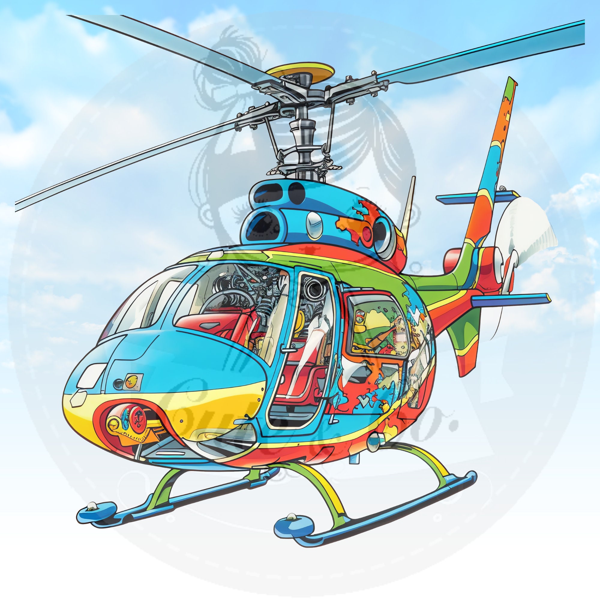 Colorful Helicopter Clipart Set, Modern PNG Images (300 DPI) - Image 5