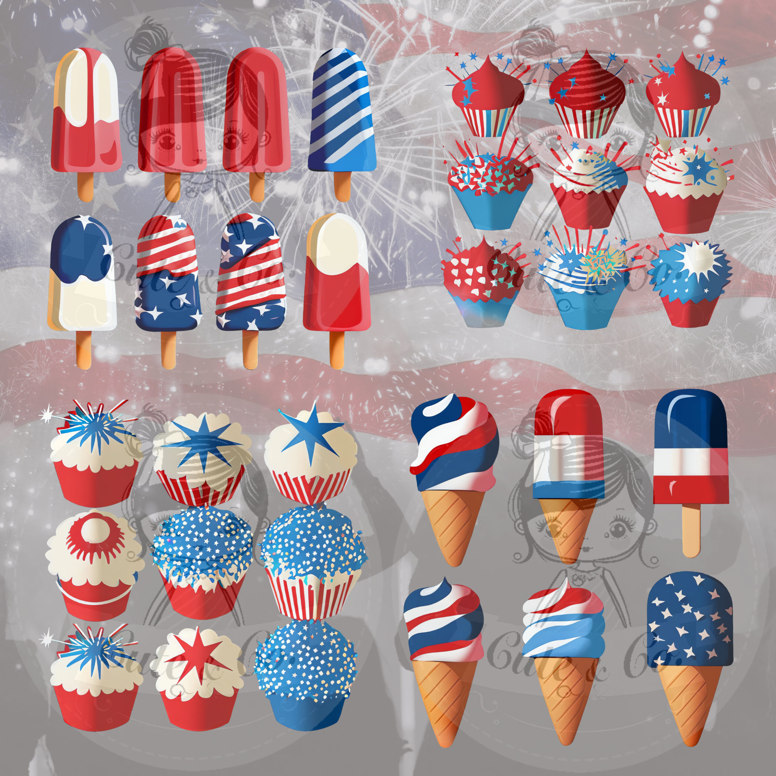 4th of July Food Clipart, Patriotic PNG, Digital Papers (300 DPI) - Image 4