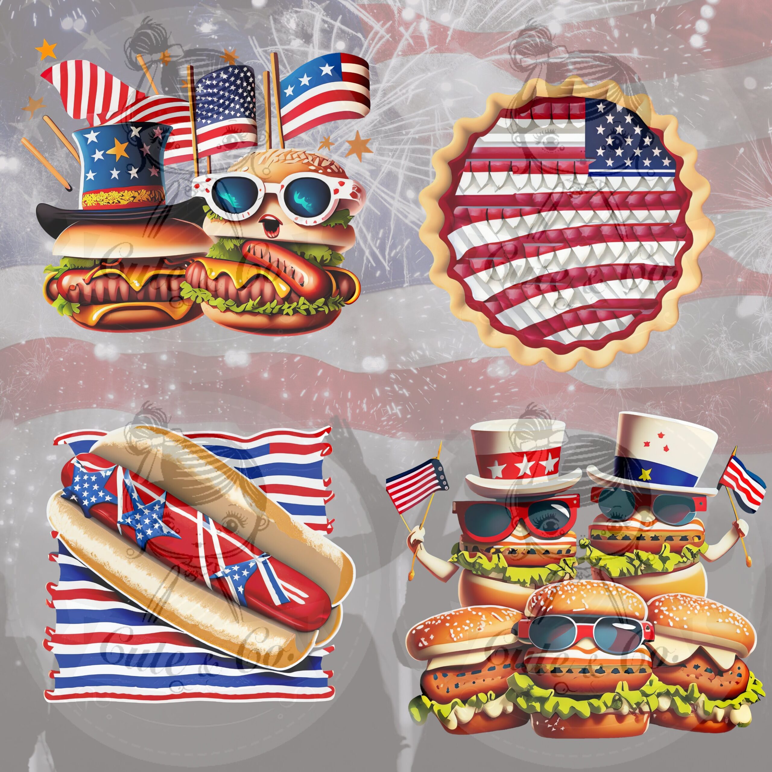 4th of July Food Clipart, Patriotic PNG, Digital Papers (300 DPI) - Image 3