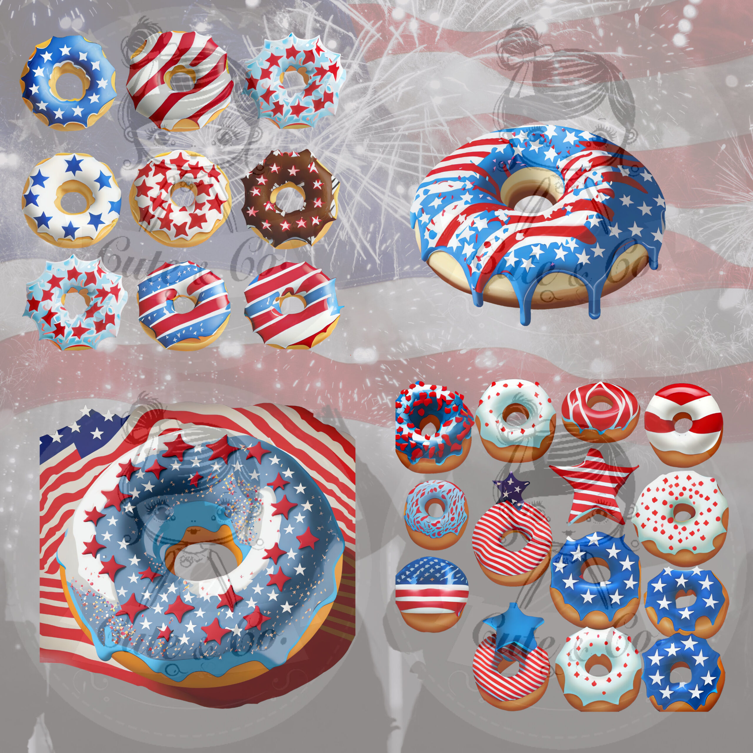 4th of July Food Clipart, Patriotic PNG, Digital Papers (300 DPI) - Image 5