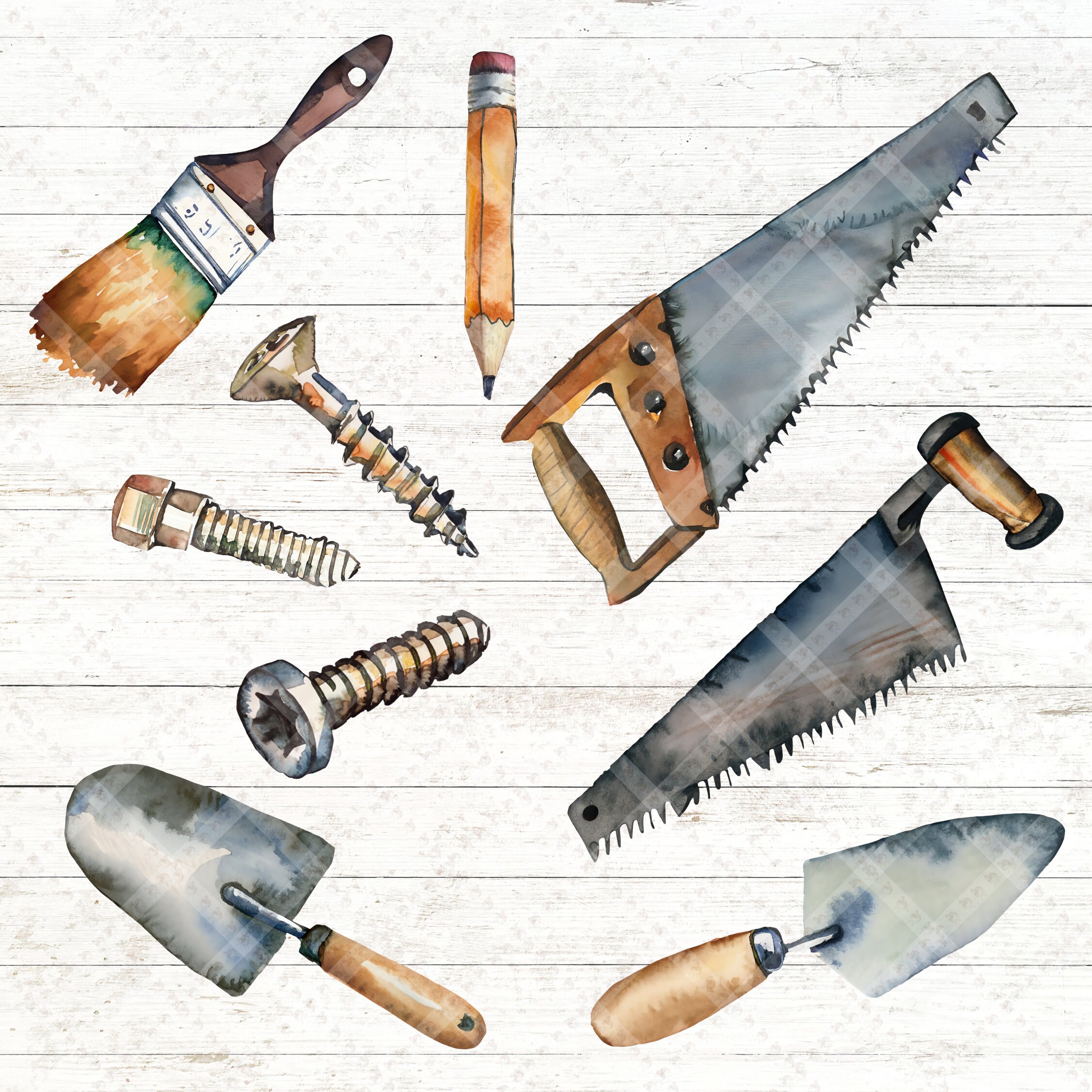 Watercolor Hand Tool Clipart Set | DIY Graphics (Digital Download) - Image 5