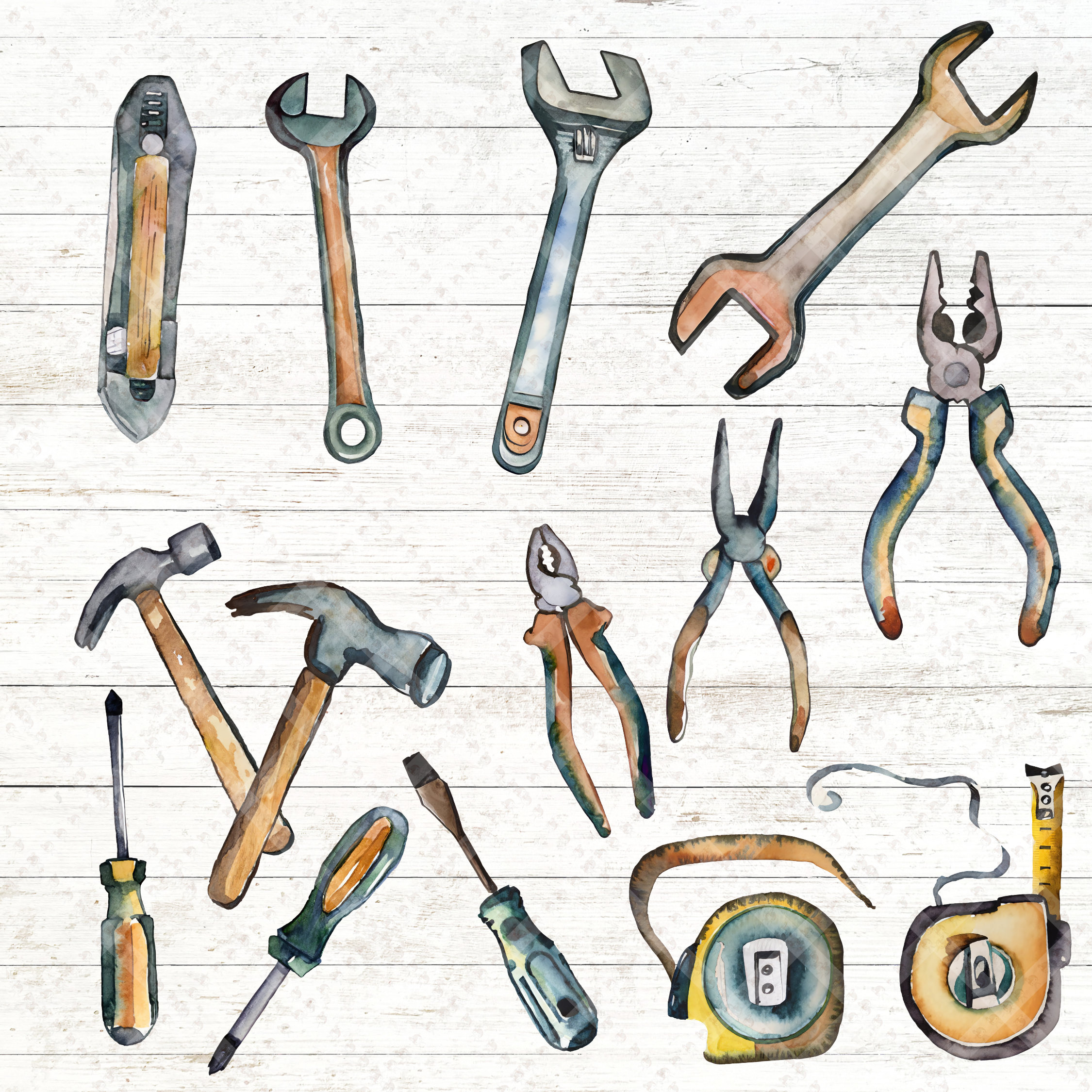 Watercolor Hand Tool Clipart Set | DIY Graphics (Digital Download) - Image 6