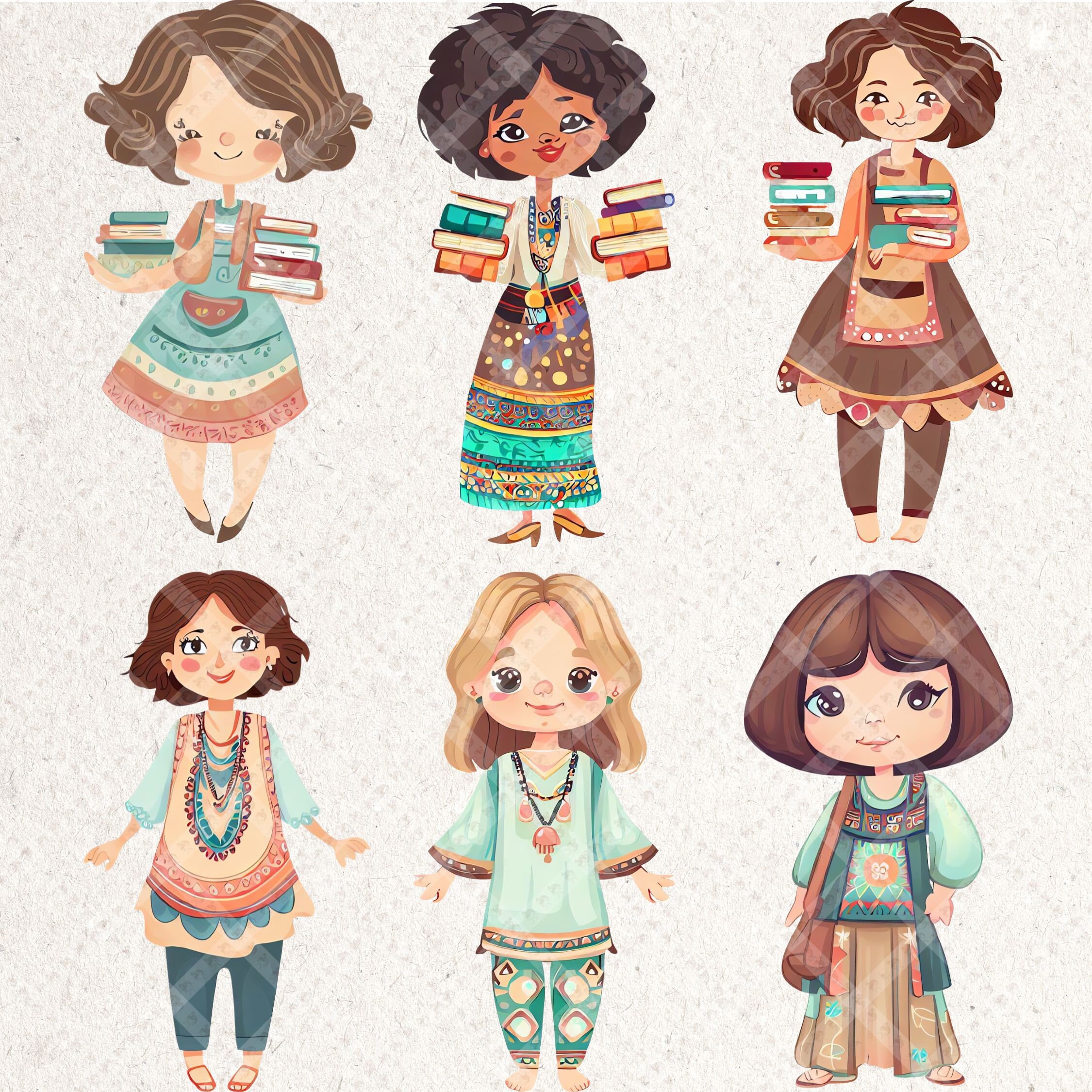 Boho Teacher Clipart, School Supplies Illustrations (46 PNG) - Image 4