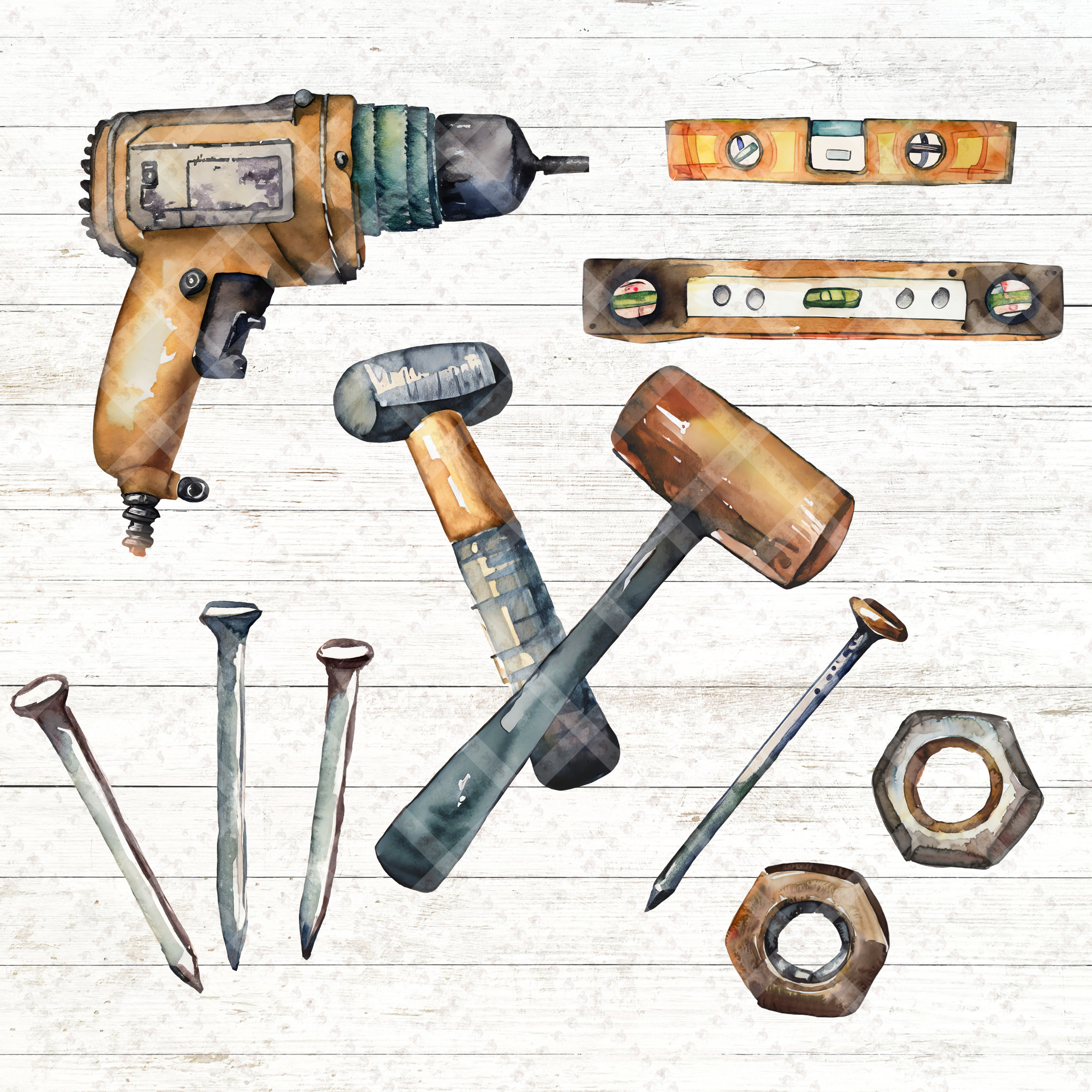 Watercolor Hand Tool Clipart Set | DIY Graphics (Digital Download) - Image 4