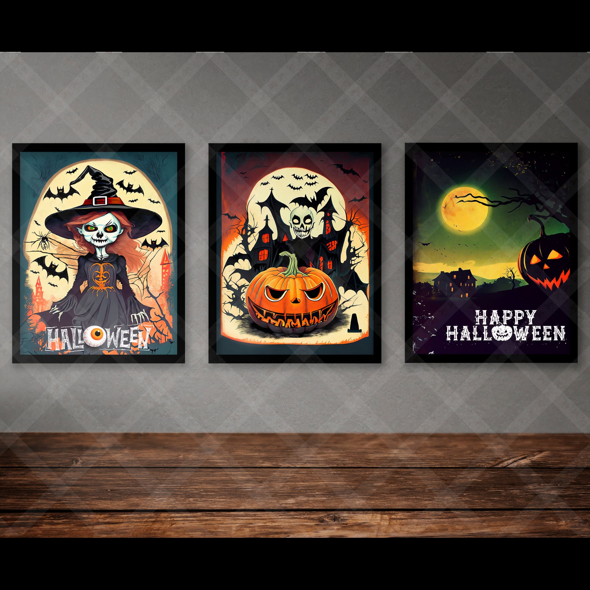 Vintage Halloween Posters Set, Spooky Haunted Landscapes (PNG Bundle) - Image 5
