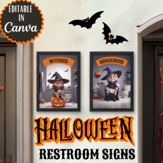 Halloween Restroom Art: Witch & Sorcerer Bathroom Decor (Digital Download)