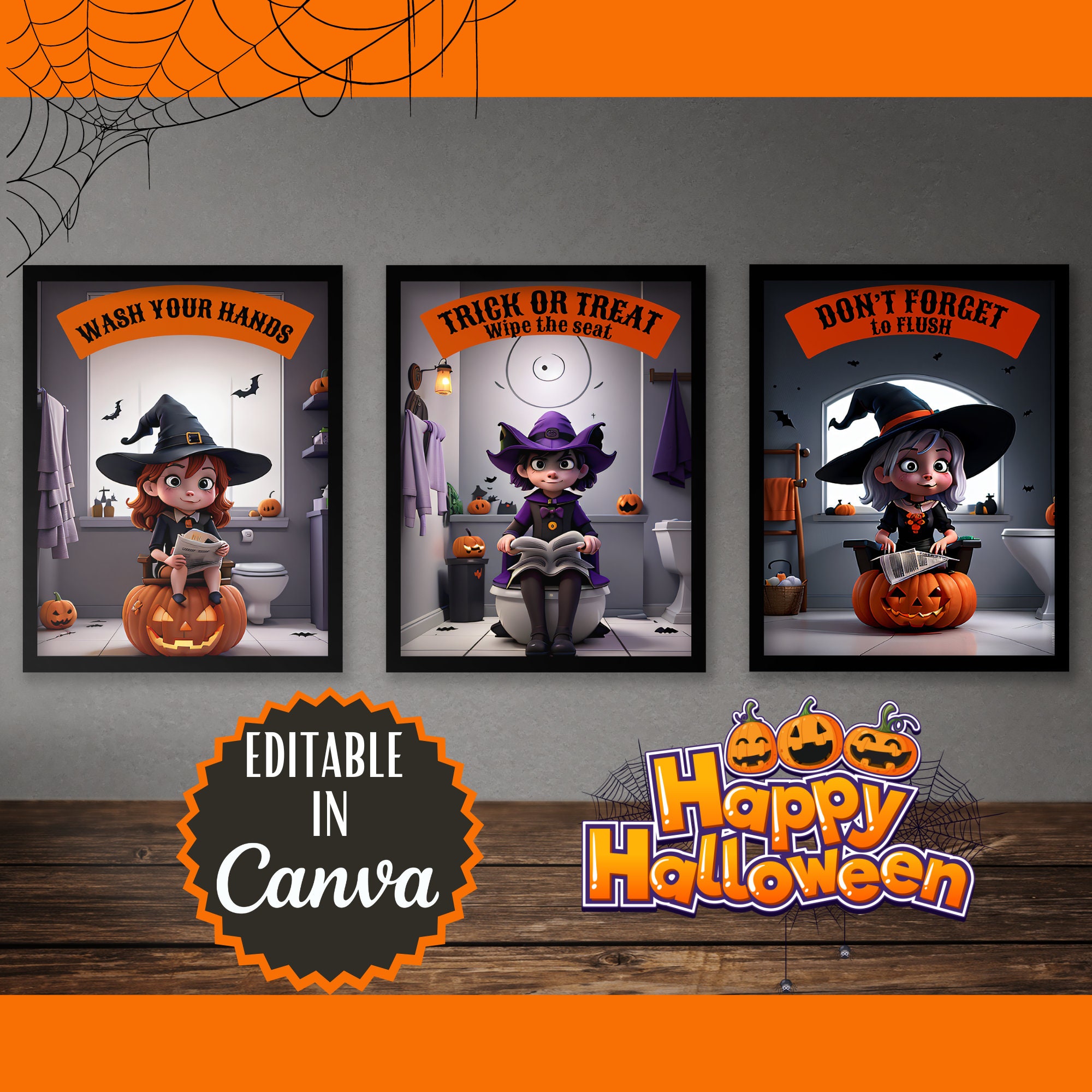 Halloween Restroom Art: Witch & Sorcerer Bathroom Decor (Digital Download) - Image 4