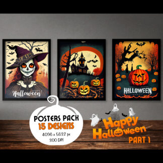 Vintage Halloween Art Prints, Spooky Haunted Decor (PNG Bundle)