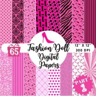 Fashion Doll Digital Paper Set, Pink Dream Collection (65 Seamless JPG Files)