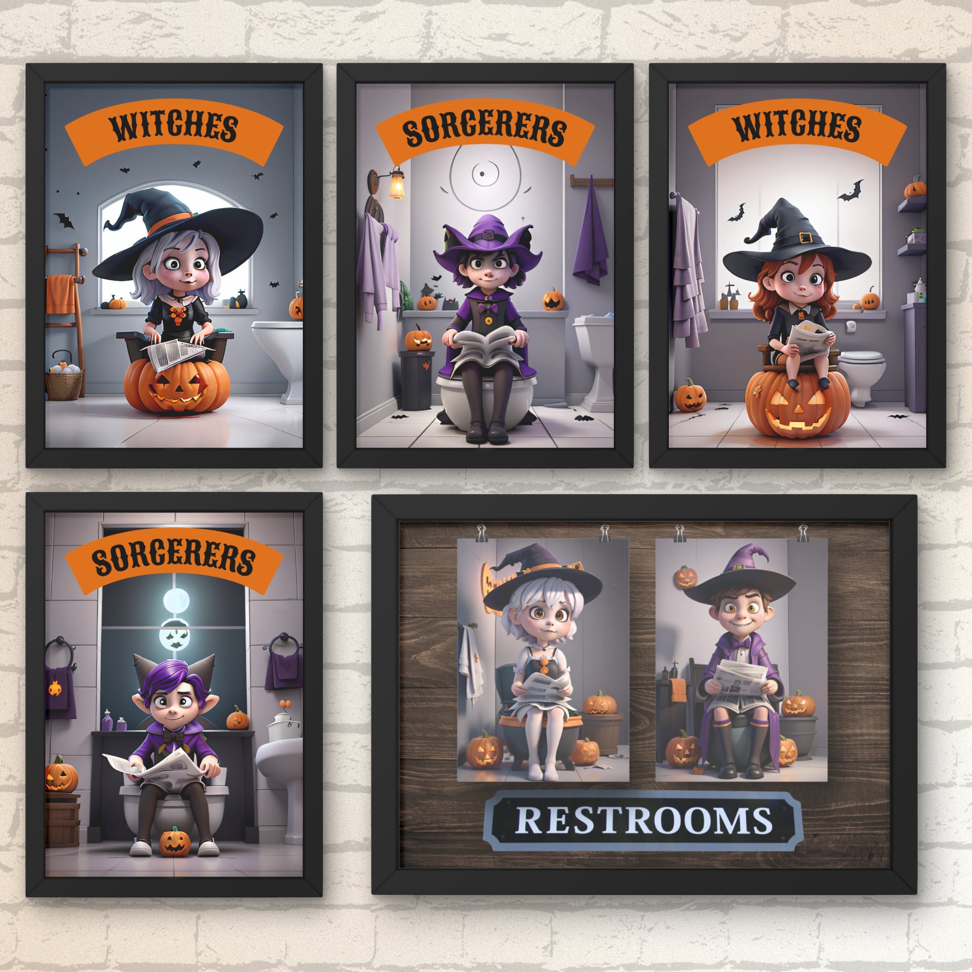 Halloween Restroom Art: Witch & Sorcerer Bathroom Decor (Digital Download) - Image 3
