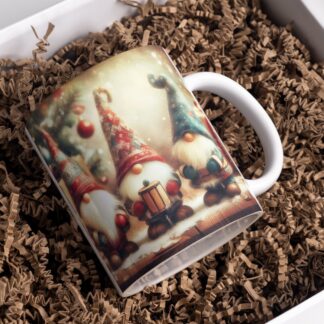 Gnomes Christmas Mug Wrap, Vintage Holiday 3D Design (Digital Download)