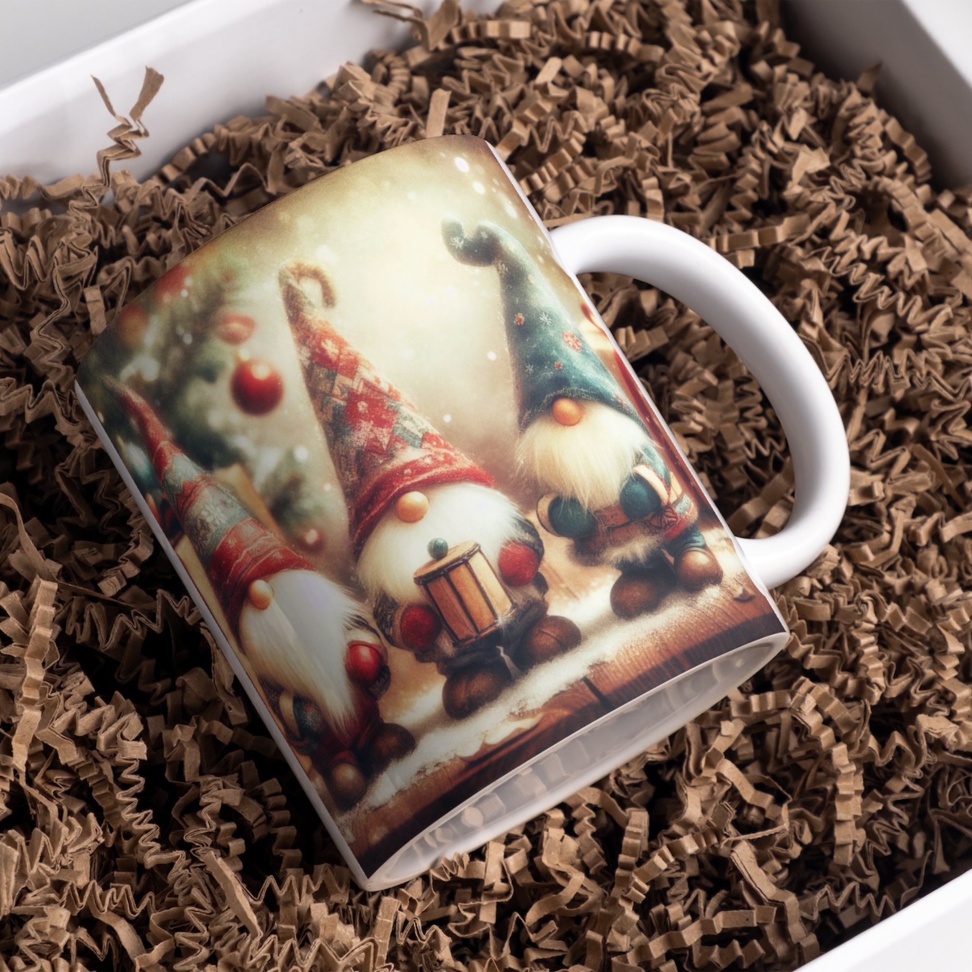 Gnomes Christmas Mug Wrap, Vintage Holiday 3D Design (Digital Download)