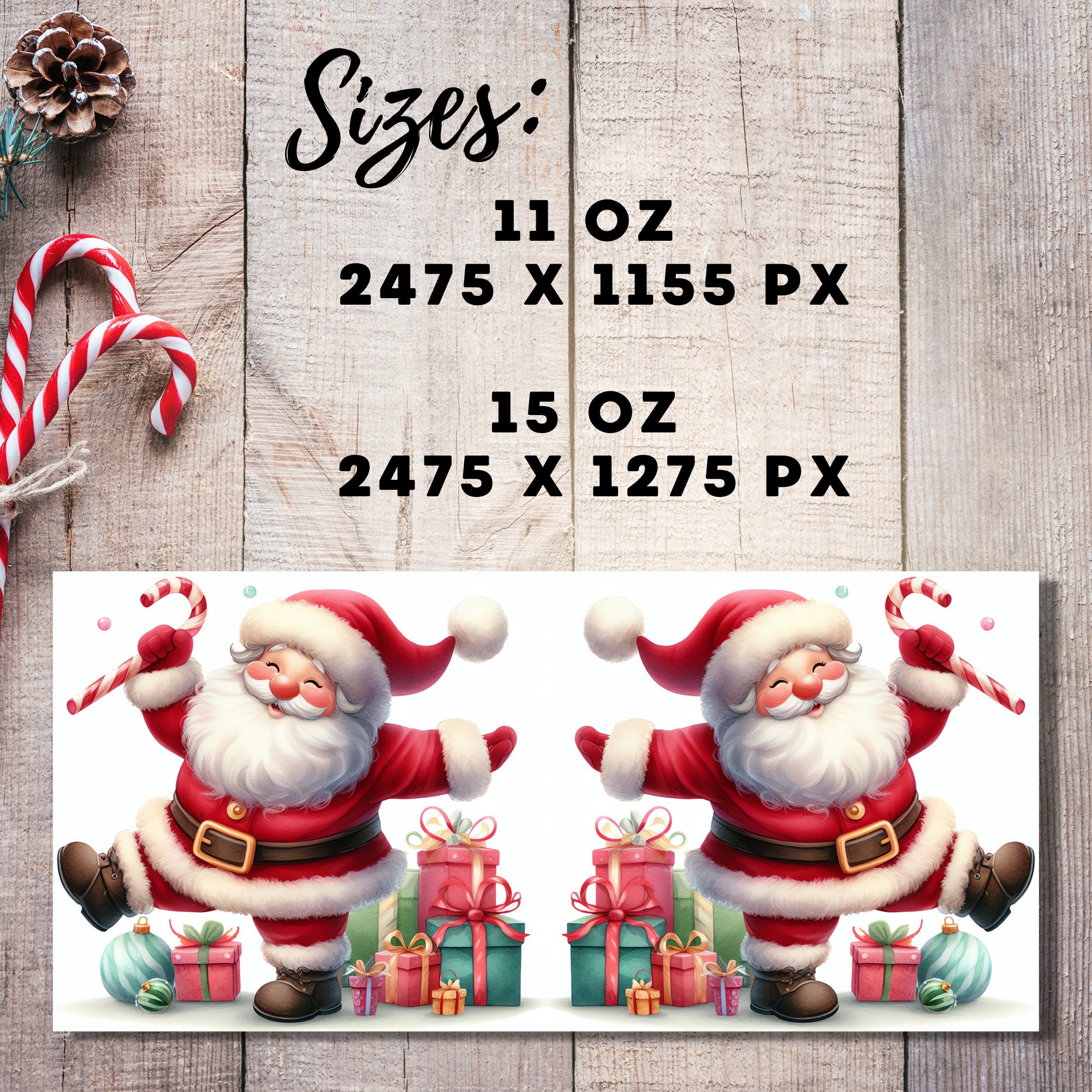 Santa Claus Christmas Mug Wrap, 3D Sublimation Design (PNG Digital Download) - Image 2