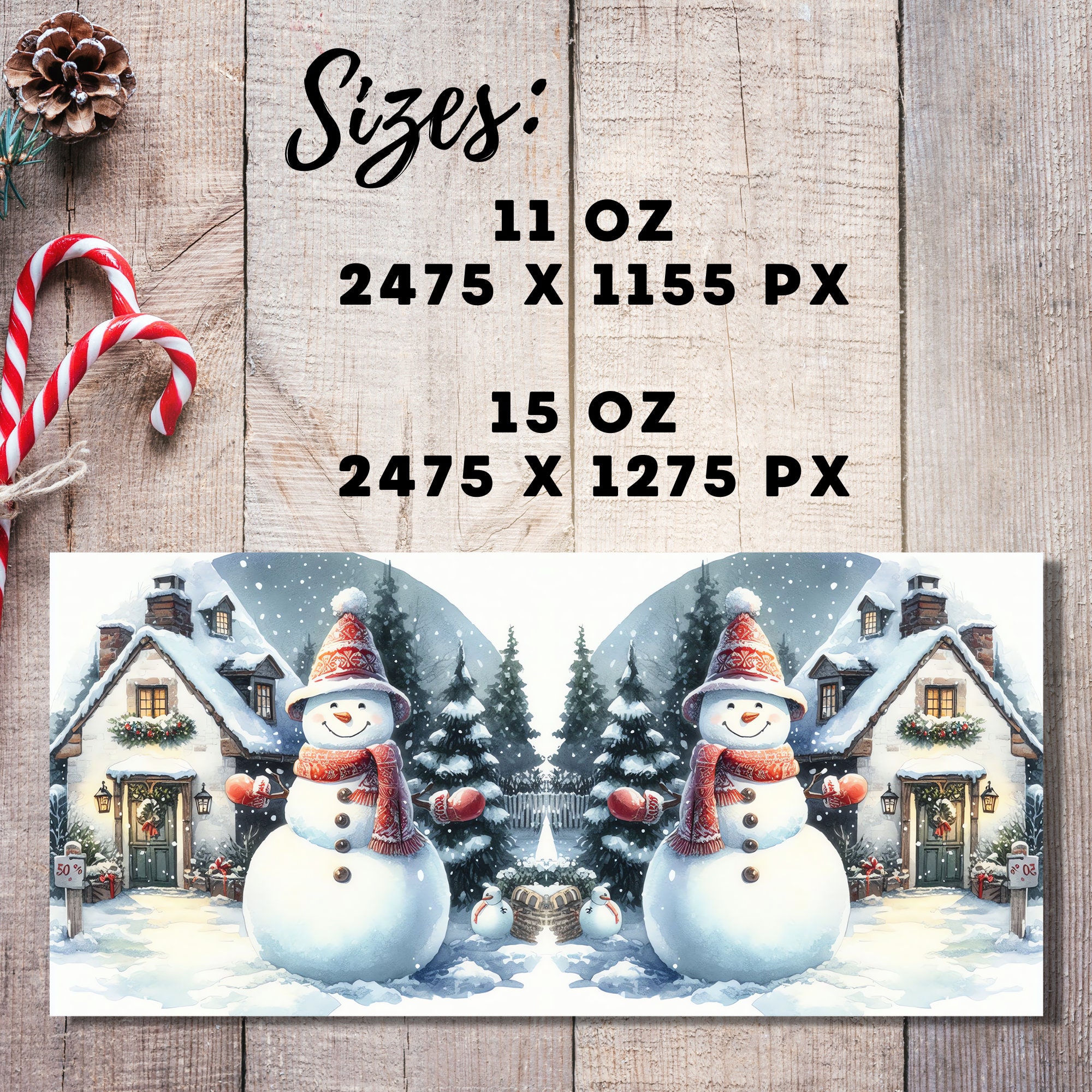 Snowman Christmas Mug Wrap, Vintage Winter House (Digital Download) - Image 2