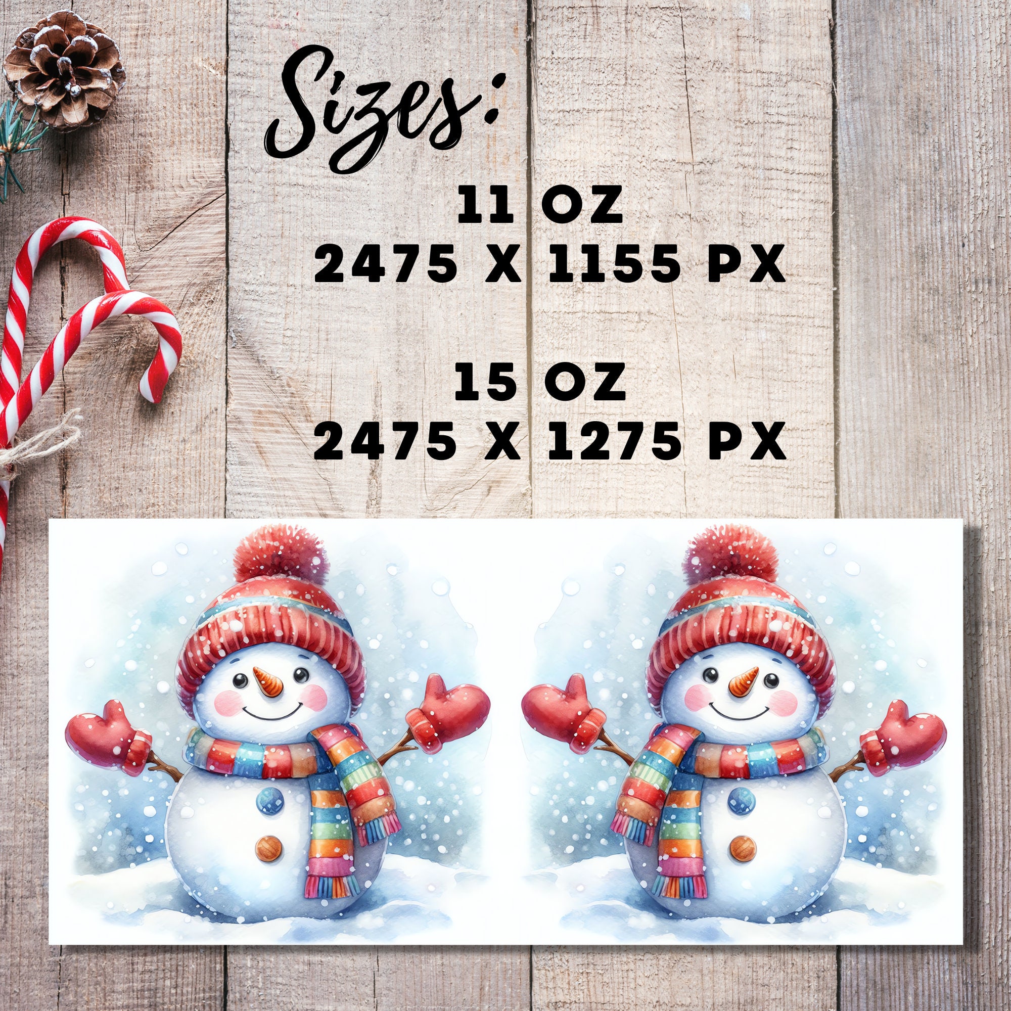 Snowman Mug Wrap, 3D Vintage Christmas Design (Digital Download) - Image 2