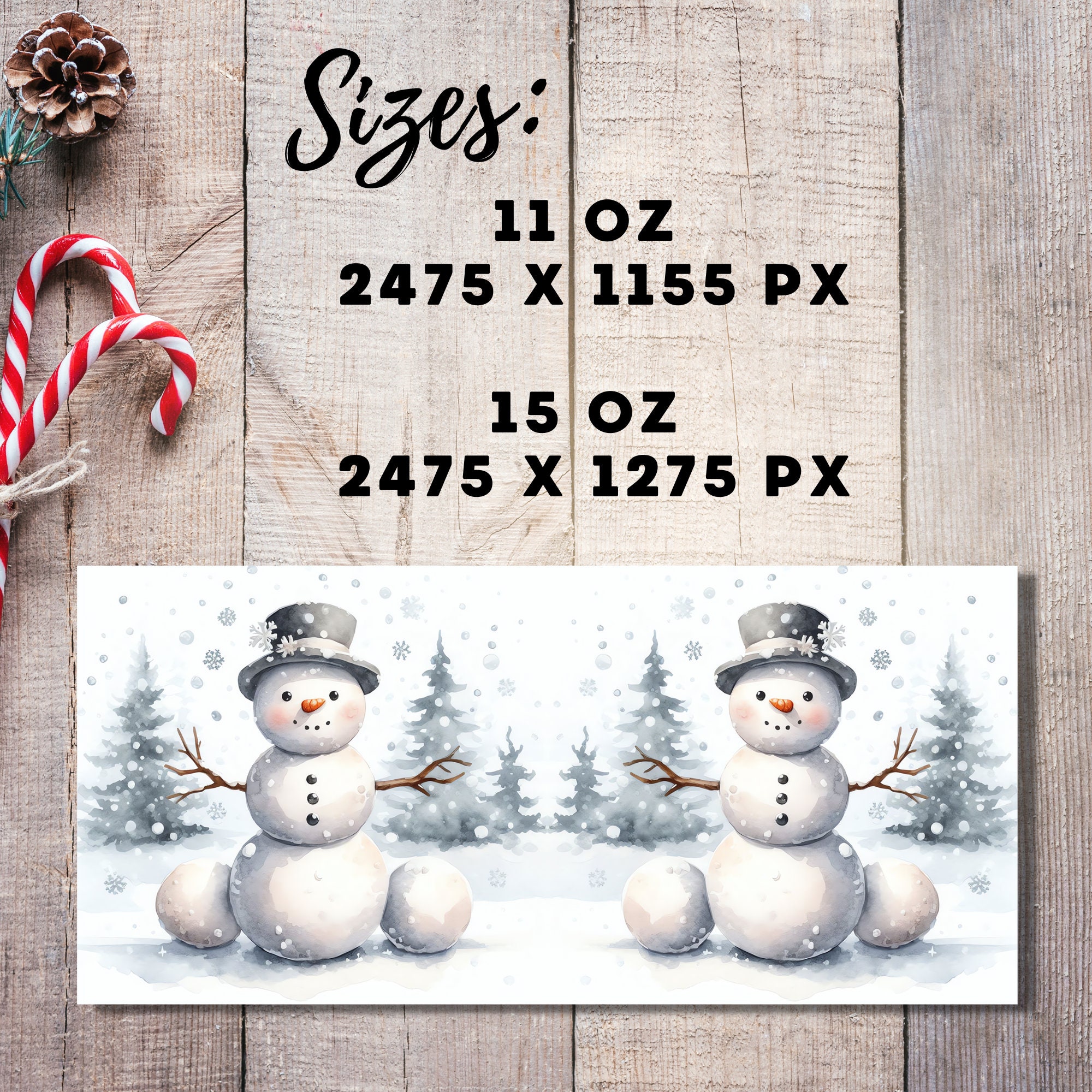 Snowman Mug Wrap: Vintage Christmas Village Scene (PNG Digital Download) - Image 2