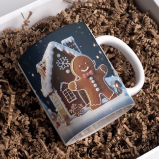 Gingerbread Man & House Mug Wrap, Vintage Christmas Design (PNG Digital Download)