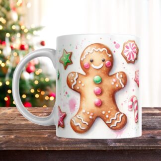 Gingerbread Man Christmas Mug Wrap, Vintage Holiday Design (Digital Download)