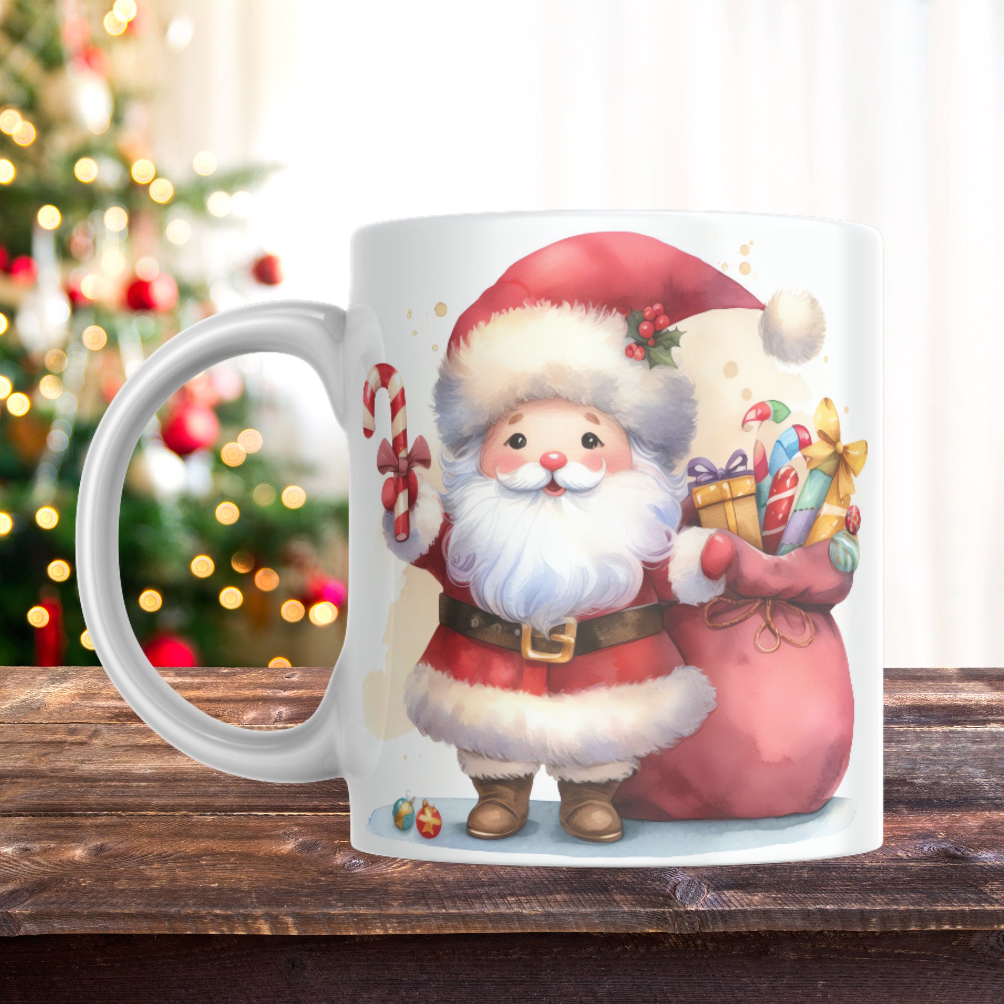 Santa Claus Mug Wrap Design, Vintage Christmas (PNG Digital Download)
