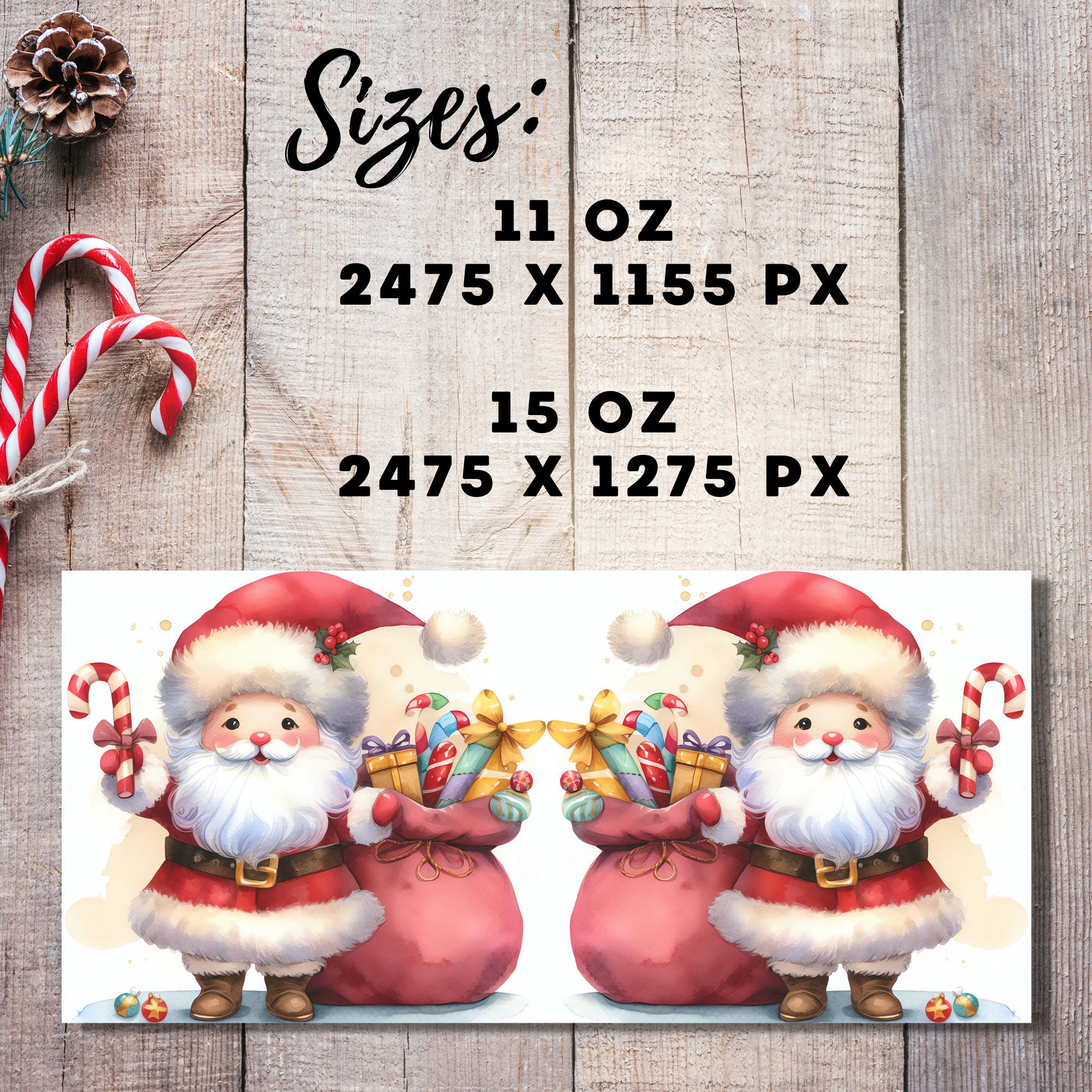 Santa Claus Mug Wrap Design, Vintage Christmas (PNG Digital Download) - Image 3