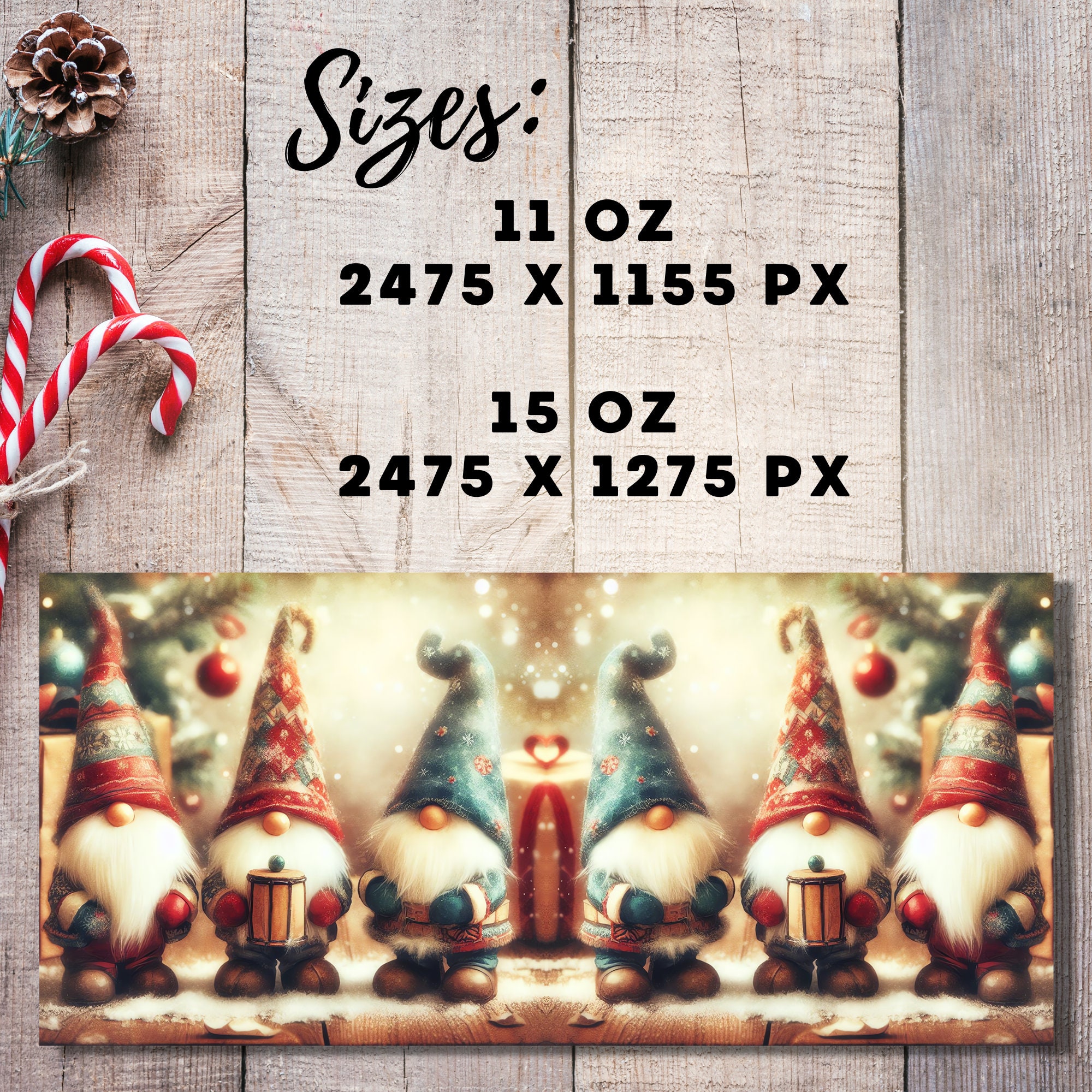 Gnomes Christmas Mug Wrap, Vintage Holiday 3D Design (Digital Download) - Image 2