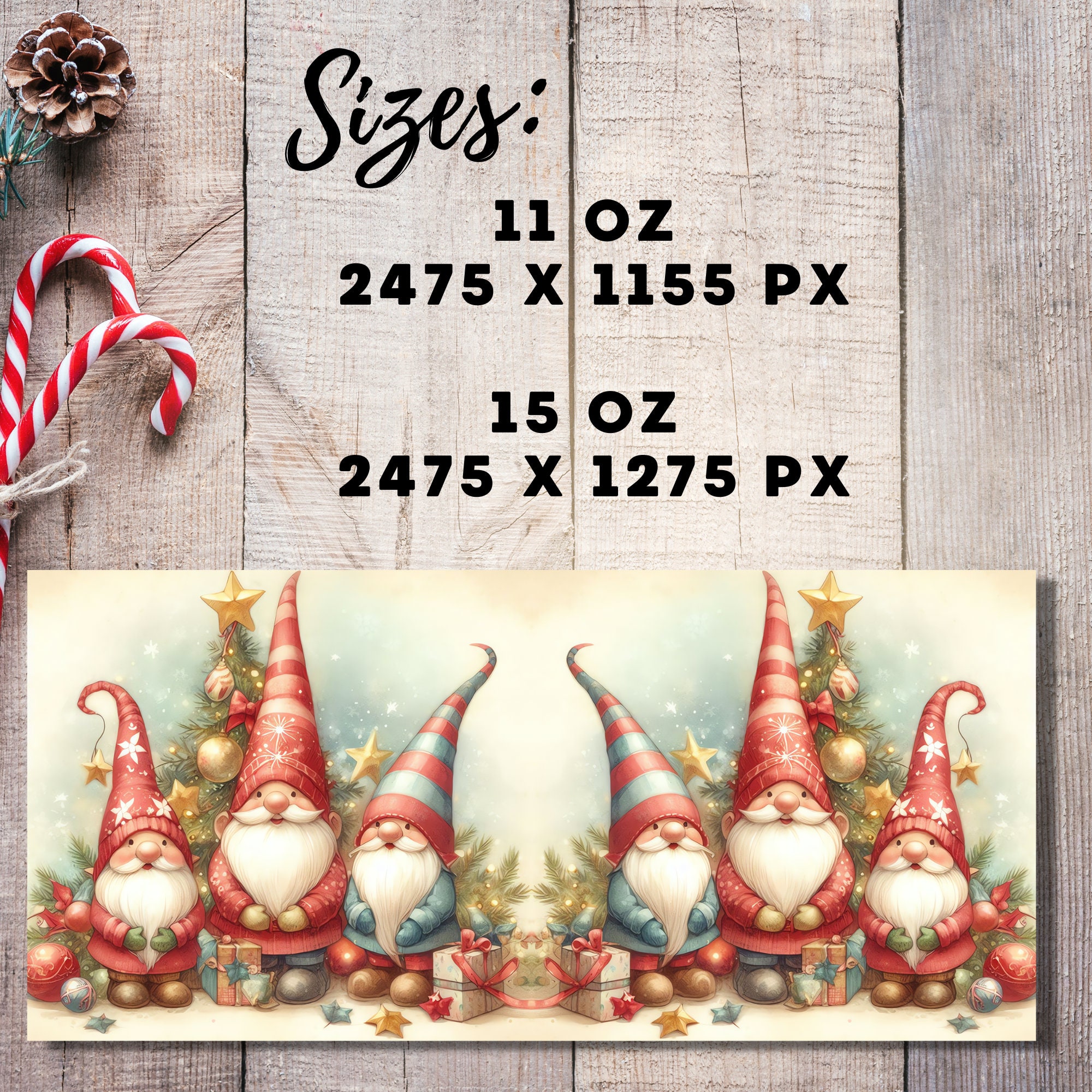 Gnomes Christmas Mug Wrap, Cozy Holiday Design (PNG Digital Download) - Image 2
