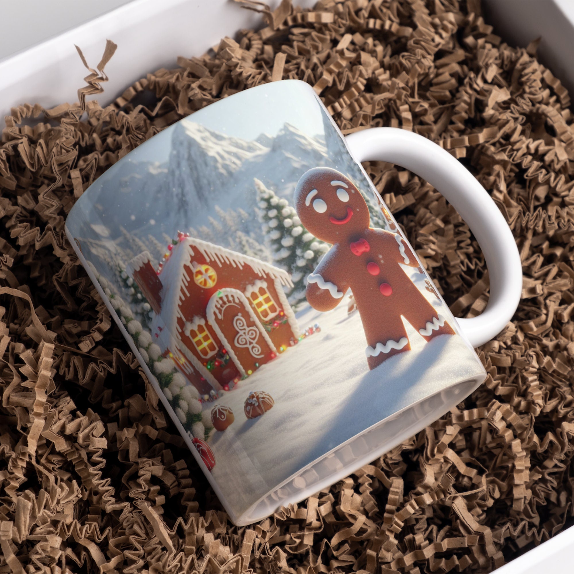 Gingerbread Man Mug Wrap, Vintage Christmas Cozy Design (PNG Digital Download)