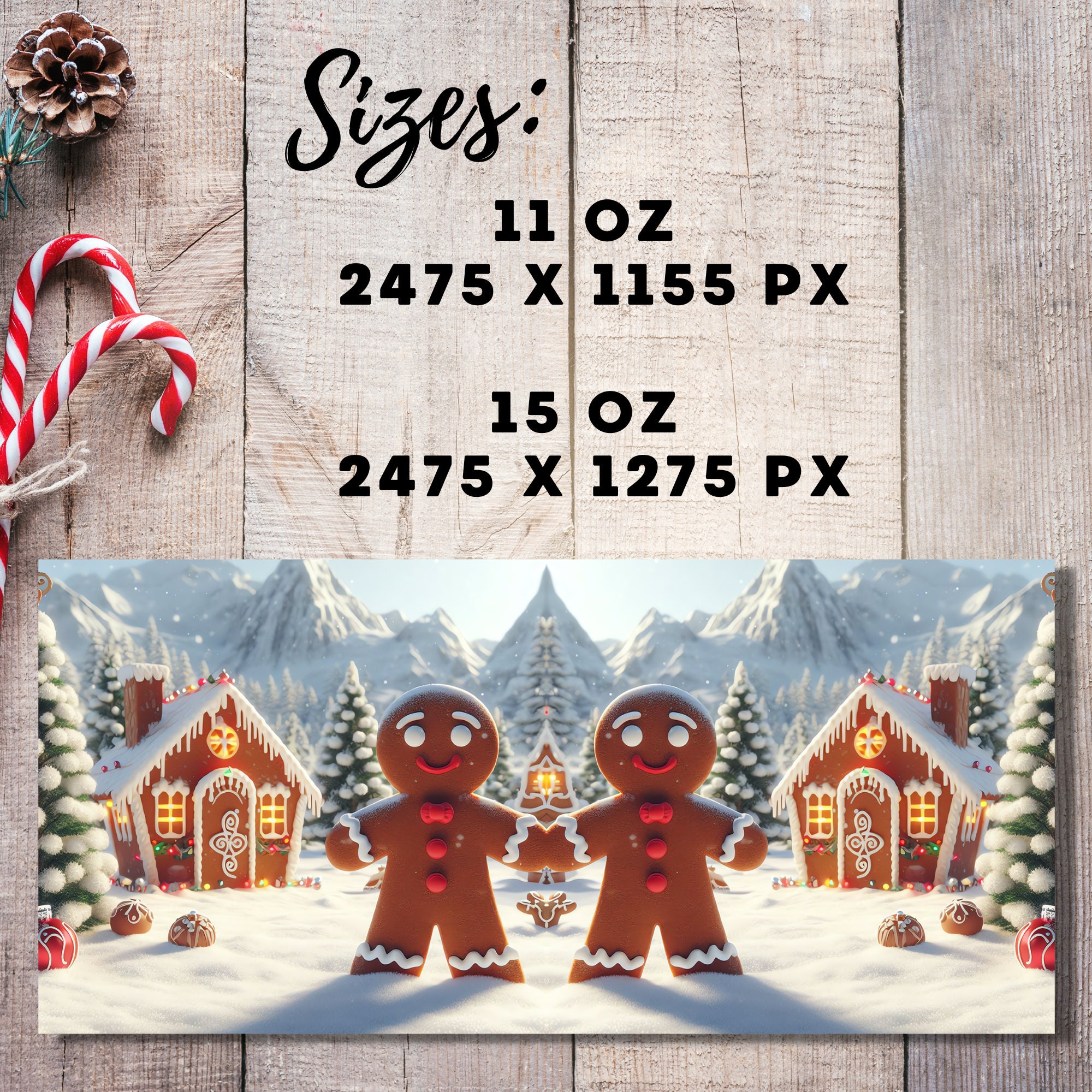 Gingerbread Man Mug Wrap, Vintage Christmas Cozy Design (PNG Digital Download) - Image 2