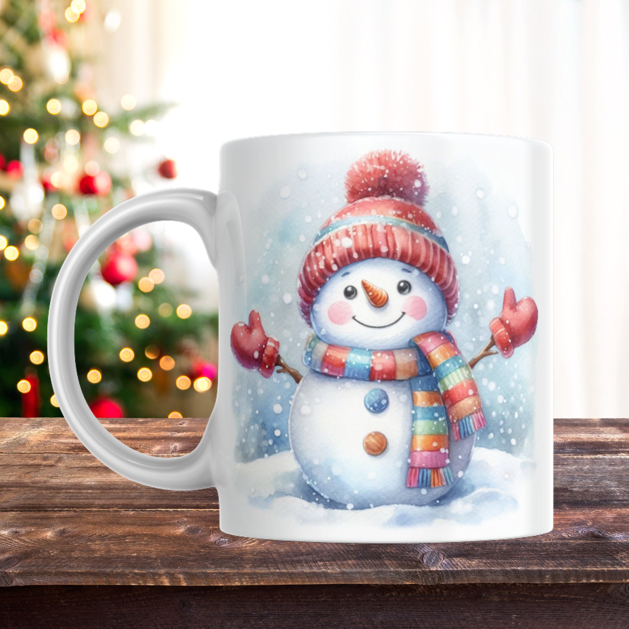 Snowman Mug Wrap, 3D Vintage Christmas Design (Digital Download)