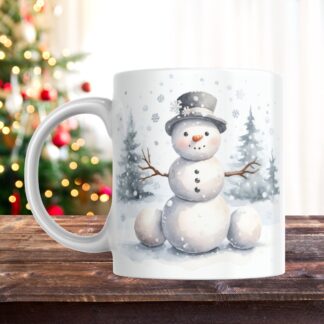 Snowman Mug Wrap: Vintage Christmas Village Scene (PNG Digital Download)