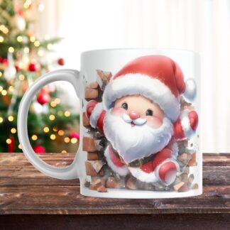 Santa Hole in the Wall Mug Wrap, Vintage Christmas (PNG Digital Download)