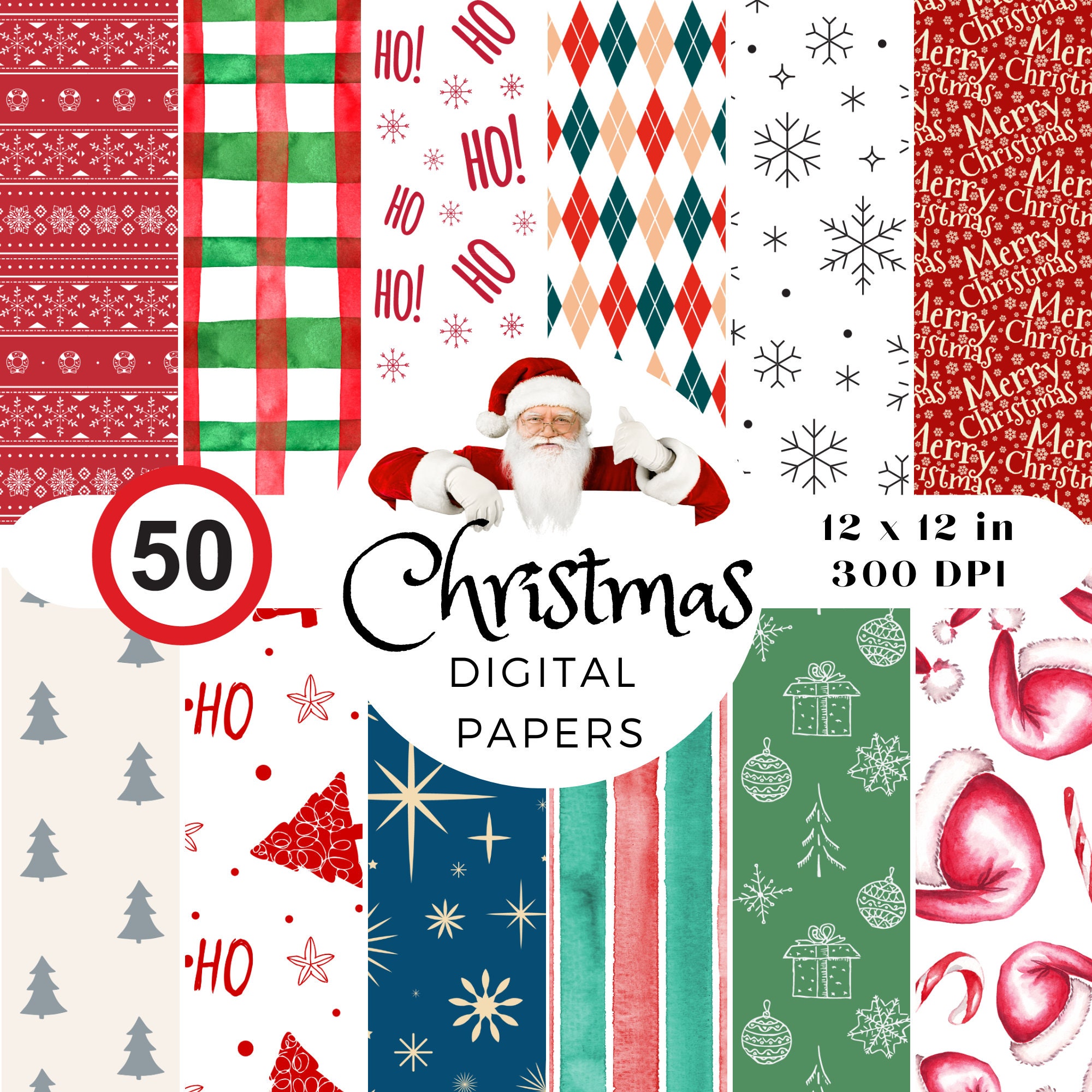 Watercolor Christmas Clipart & Digital Paper Bundle for Crafts, Scrapbooking and Planners (PNG) - Image 10