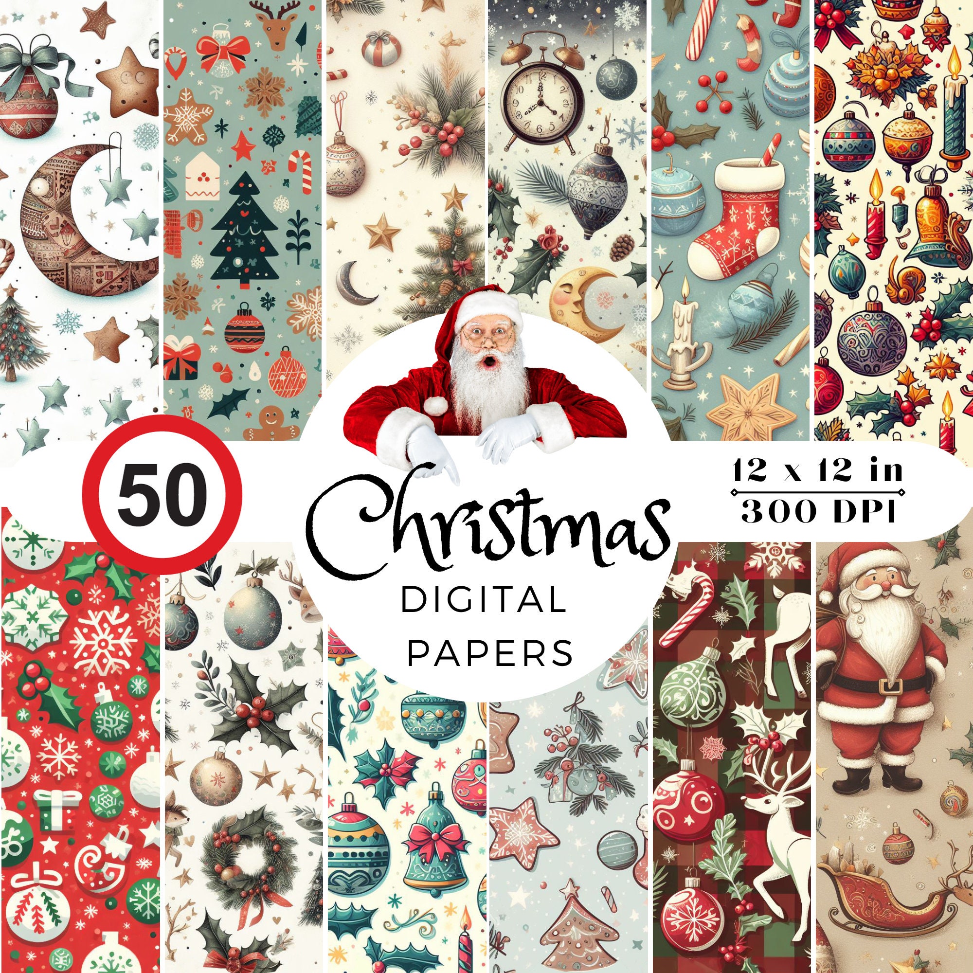 Watercolor Christmas Clipart & Digital Paper Bundle for Crafts, Scrapbooking and Planners (PNG) - Image 8