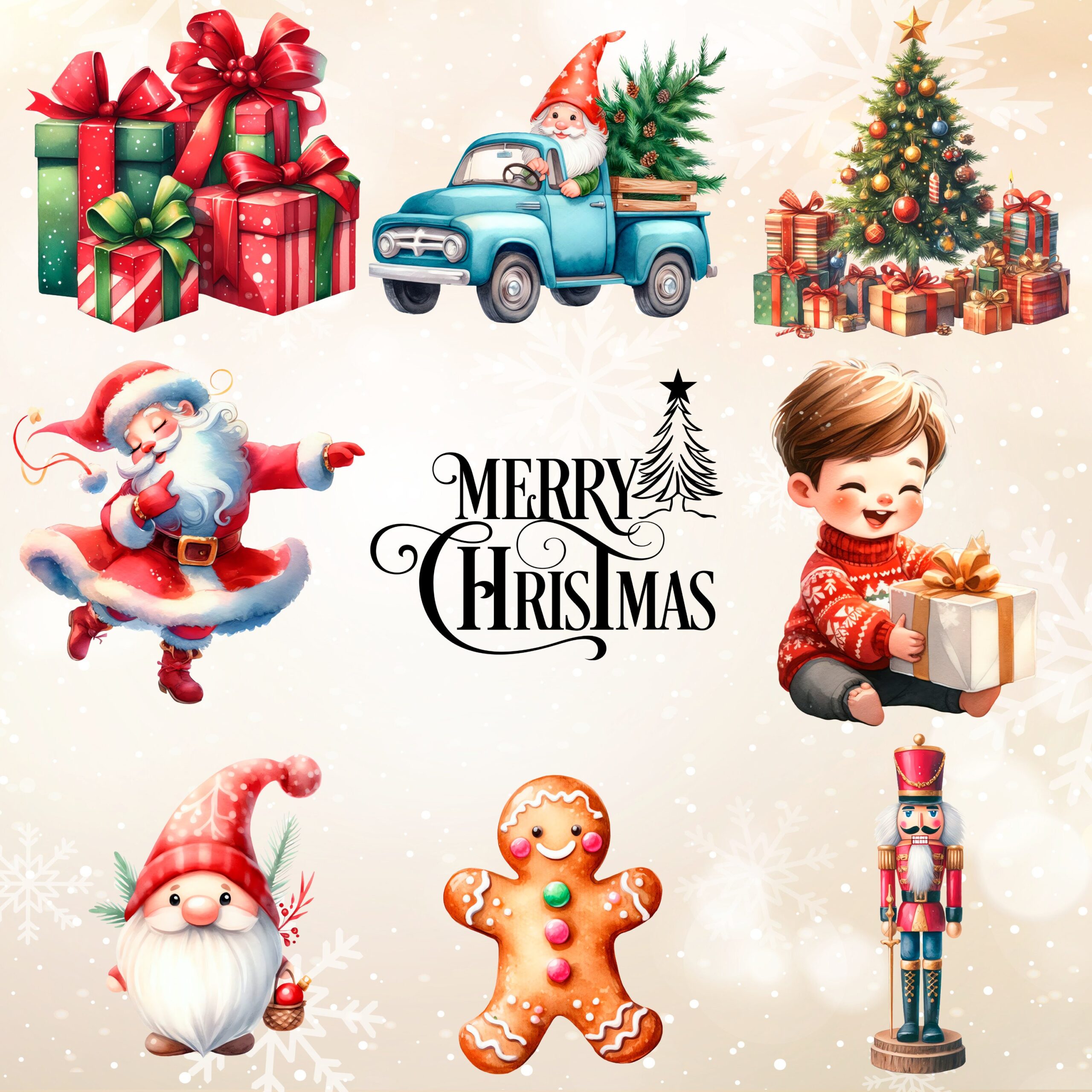 Watercolor Christmas Clipart & Digital Paper Bundle for Crafts, Scrapbooking and Planners (PNG) - Image 6