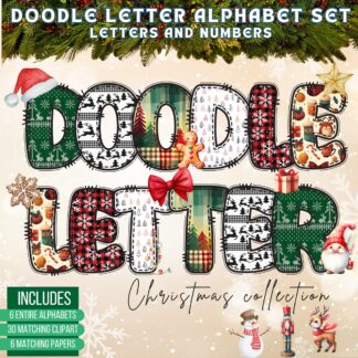 Christmas Doodle Font | PNG Alphabet & Numbers (Digital Download)