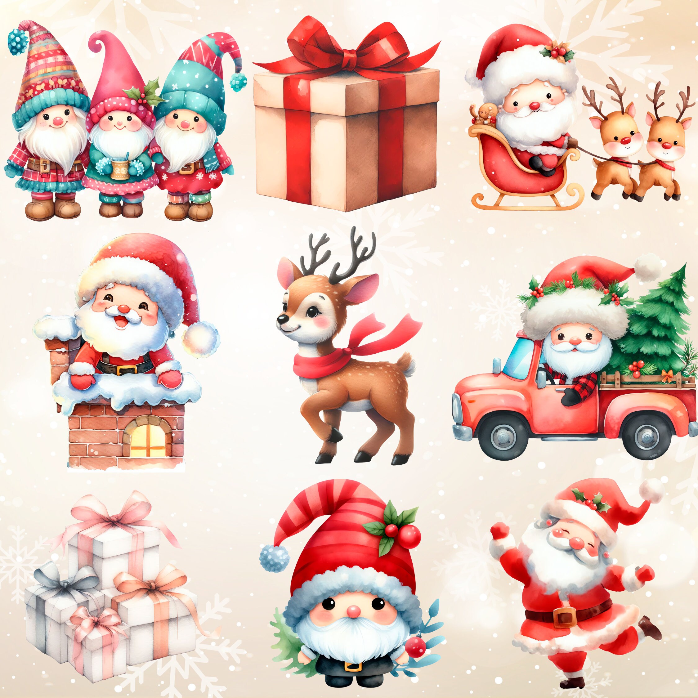Watercolor Santa Clipart Bundle, Vintage Christmas PNGs (Digital Download) - Image 3