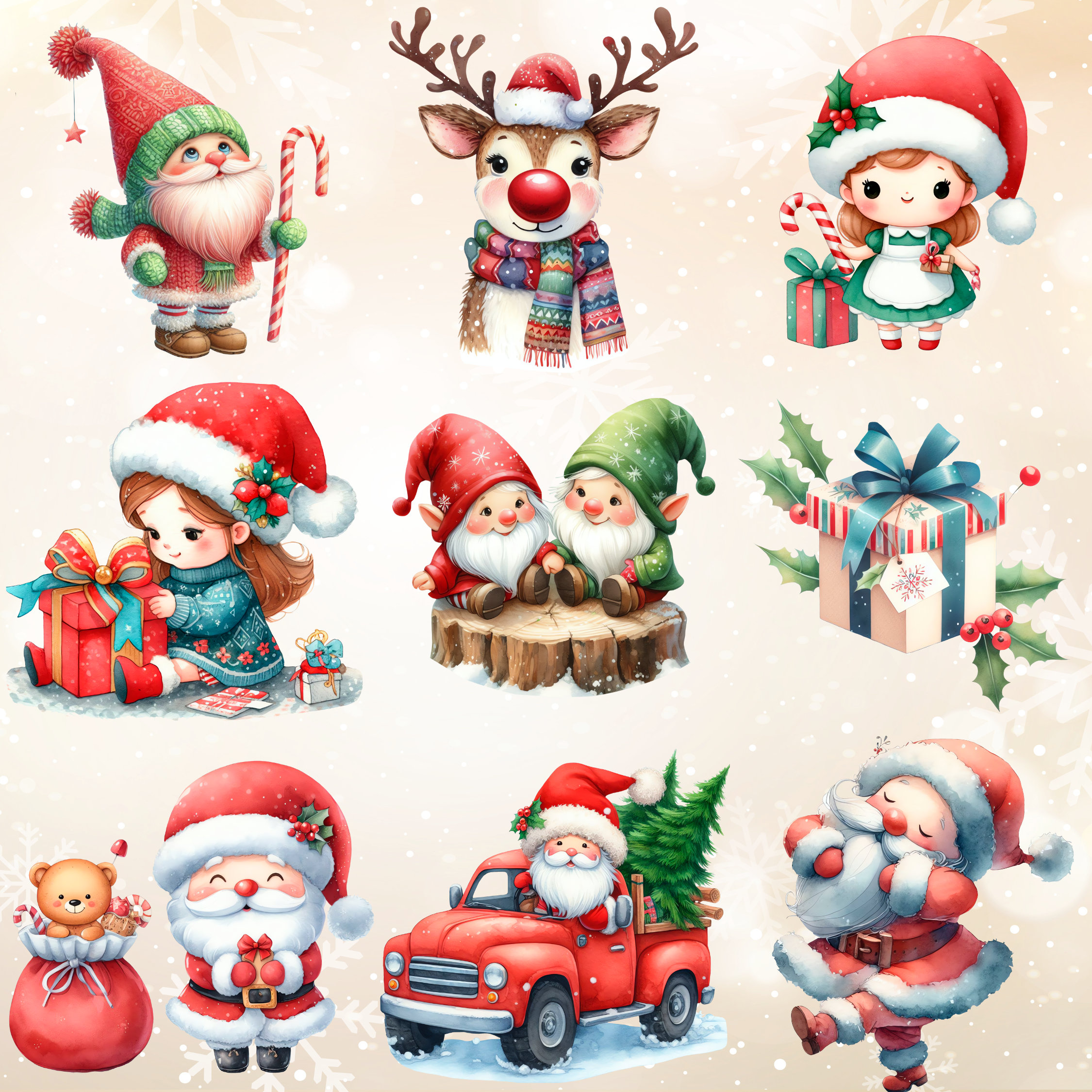Watercolor Santa Clipart Bundle, Vintage Christmas PNGs (Digital Download) - Image 2