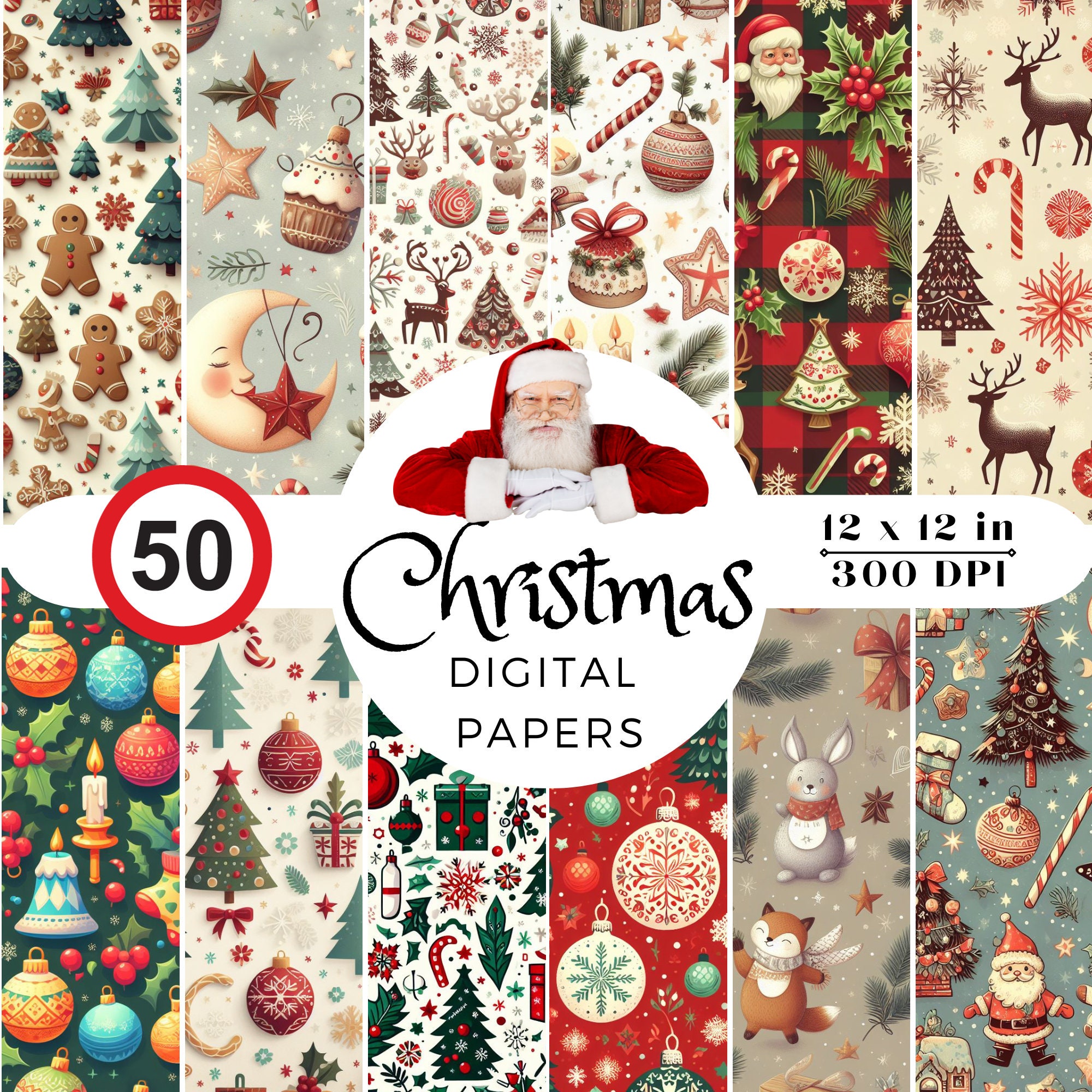 Watercolor Christmas Clipart & Digital Paper Bundle for Crafts, Scrapbooking and Planners (PNG) - Image 9