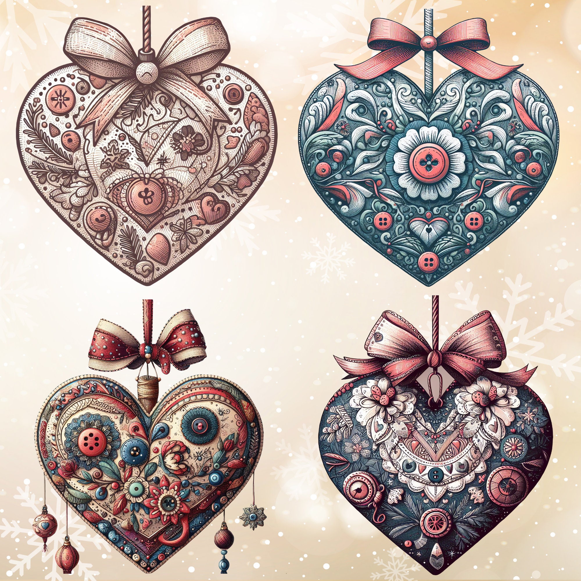 Watercolor Sewing Christmas Ornaments Clipart Bundle (PNG) - Image 3